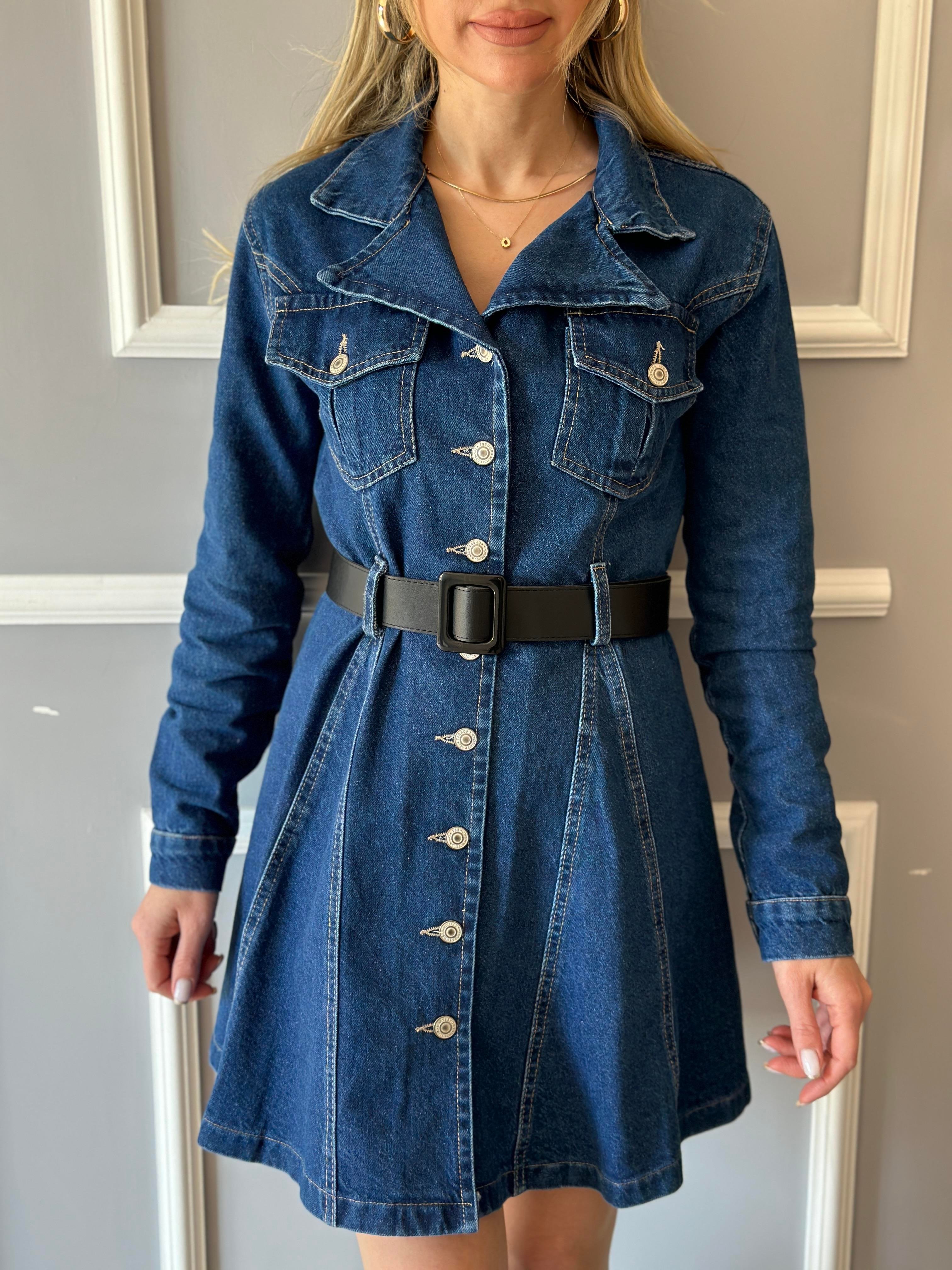 Elia Jeans Elbise Kemerli Mavi