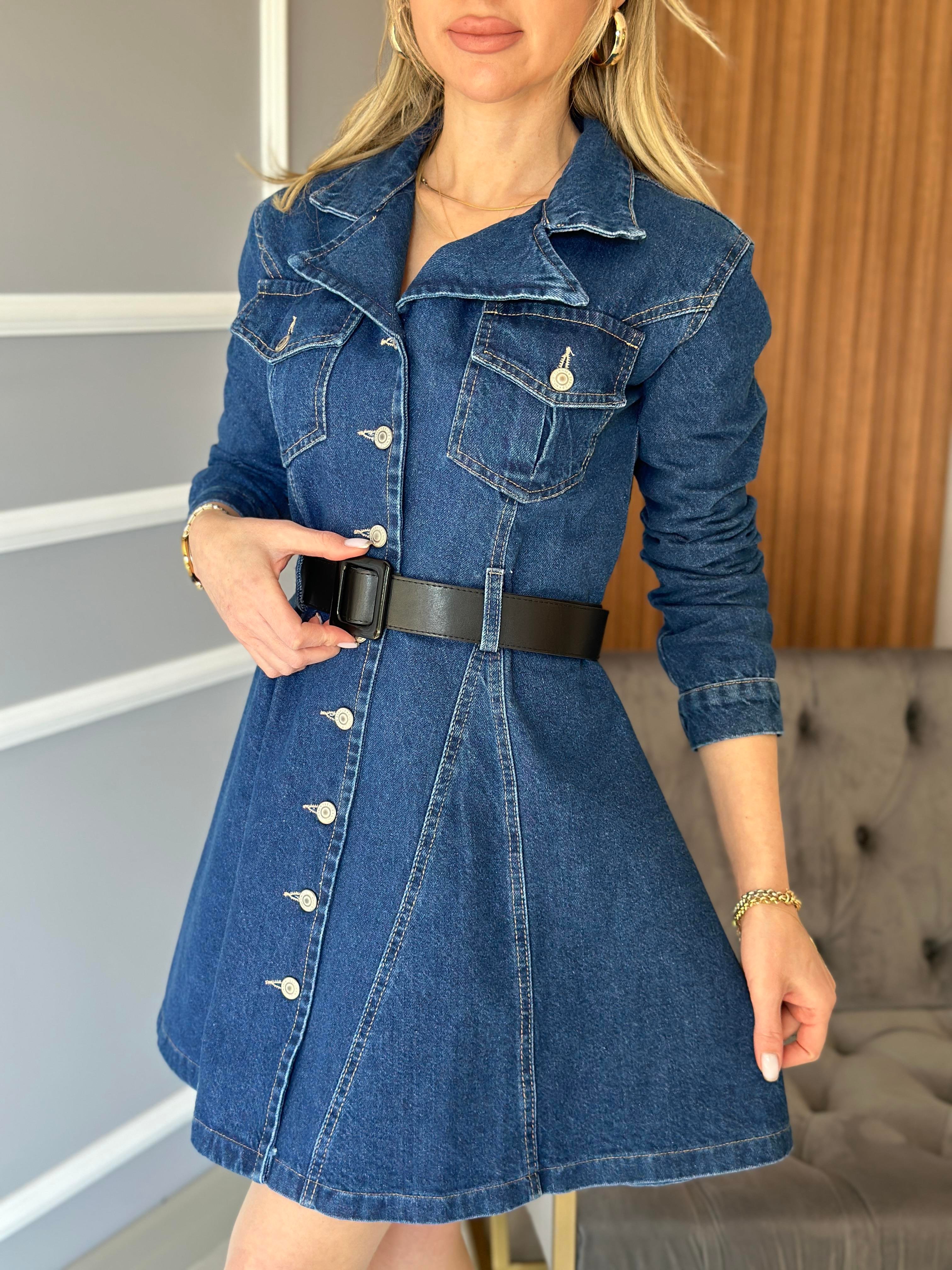 Elia Jeans Elbise Kemerli Mavi
