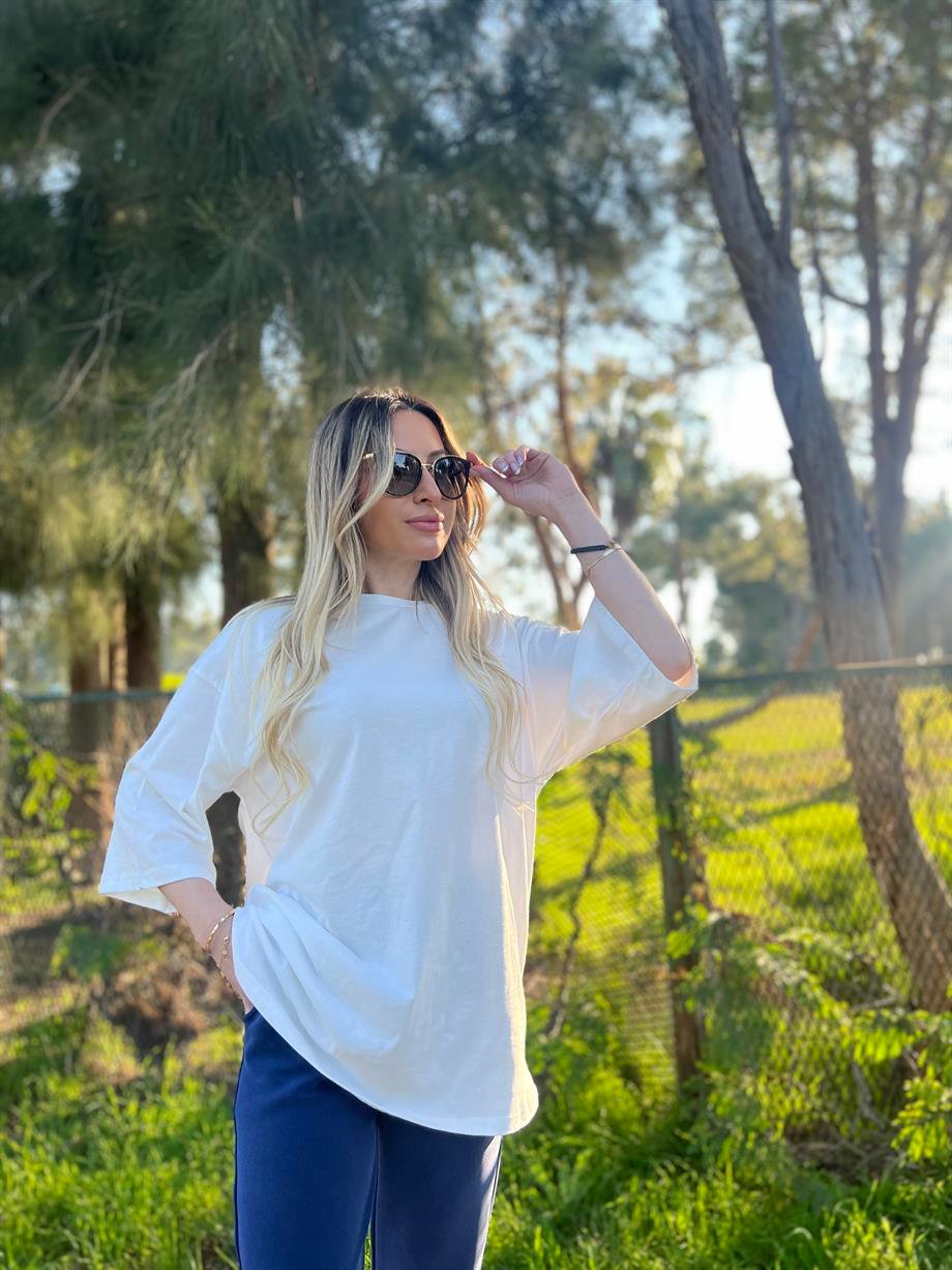 Fakir Kol Oversize T-shirt Beyaz