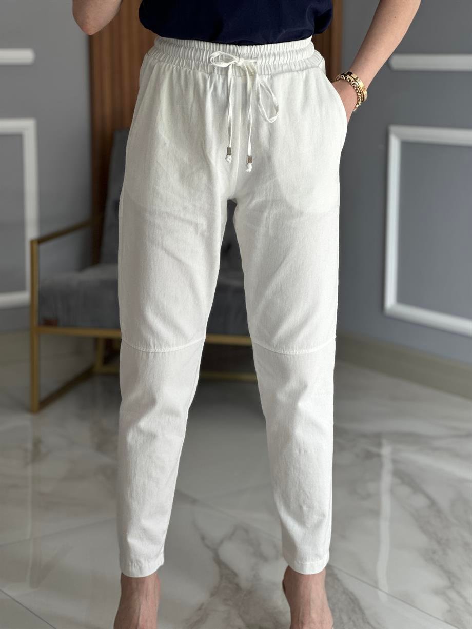 Gabardin Cimalı Pantolon Beyaz 