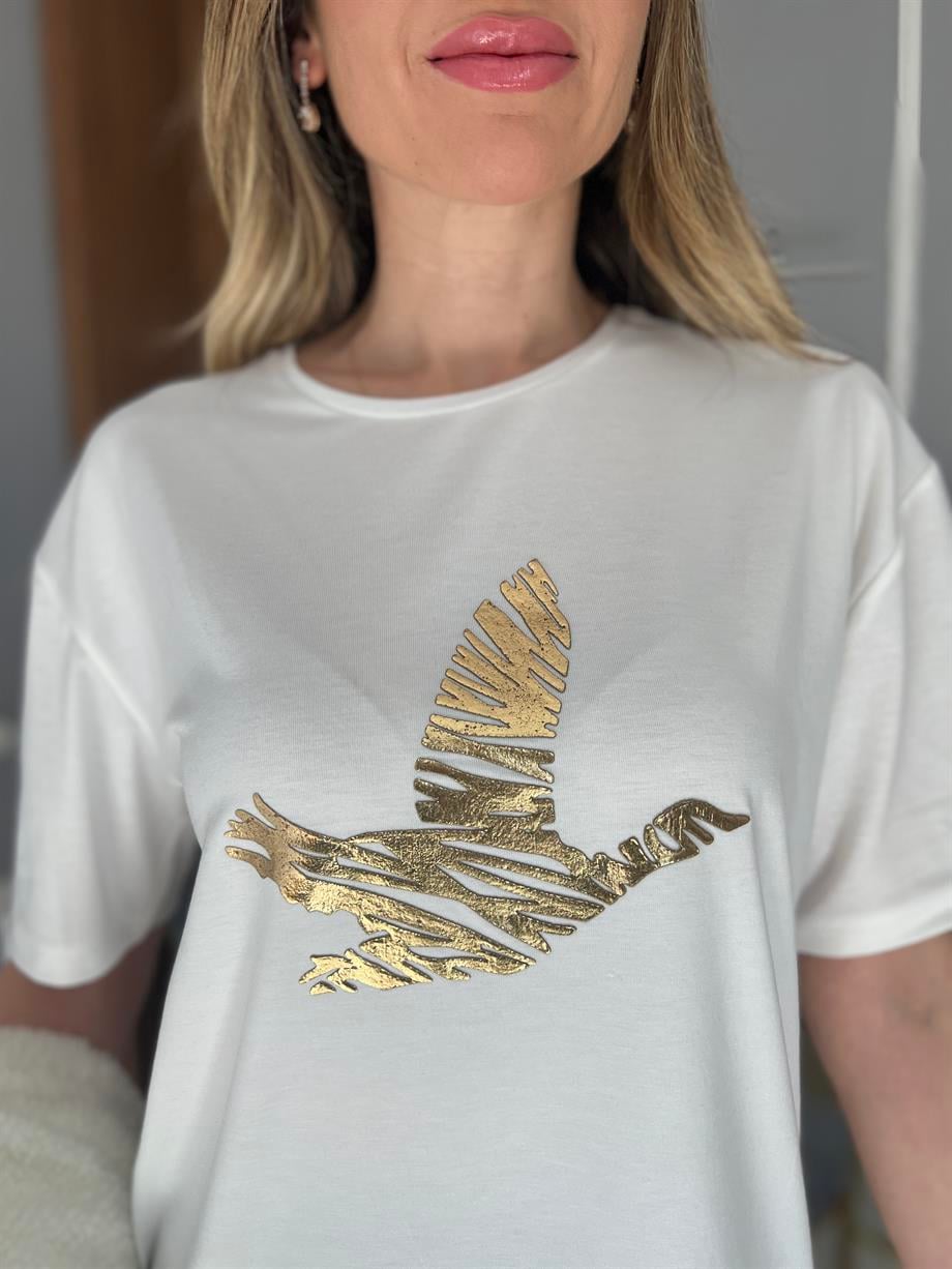 Gold Detaylı Tshirt Beyaz