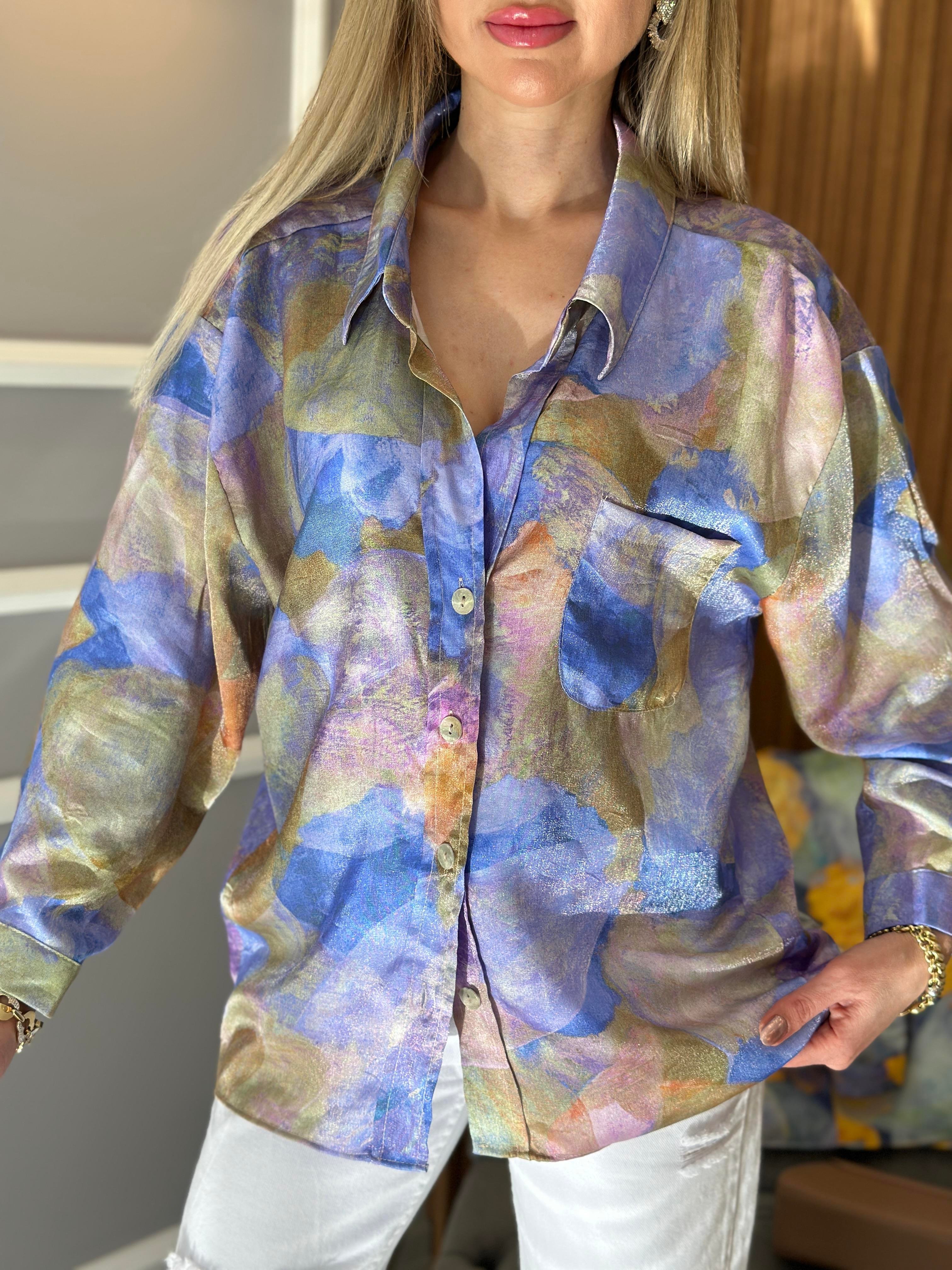 Gömlek Mavi Batik Desen