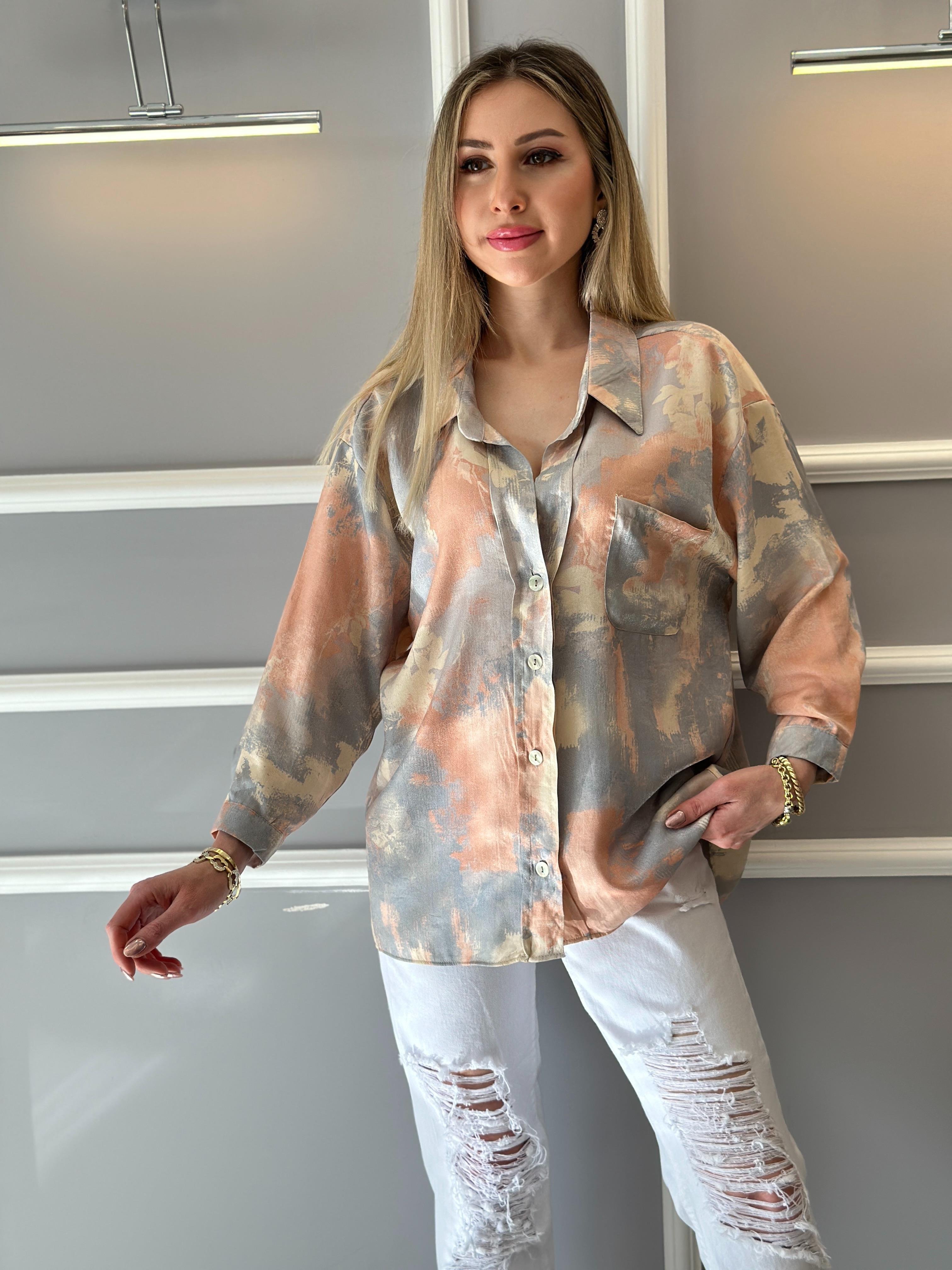 Gömlek Pembe Batik Desen