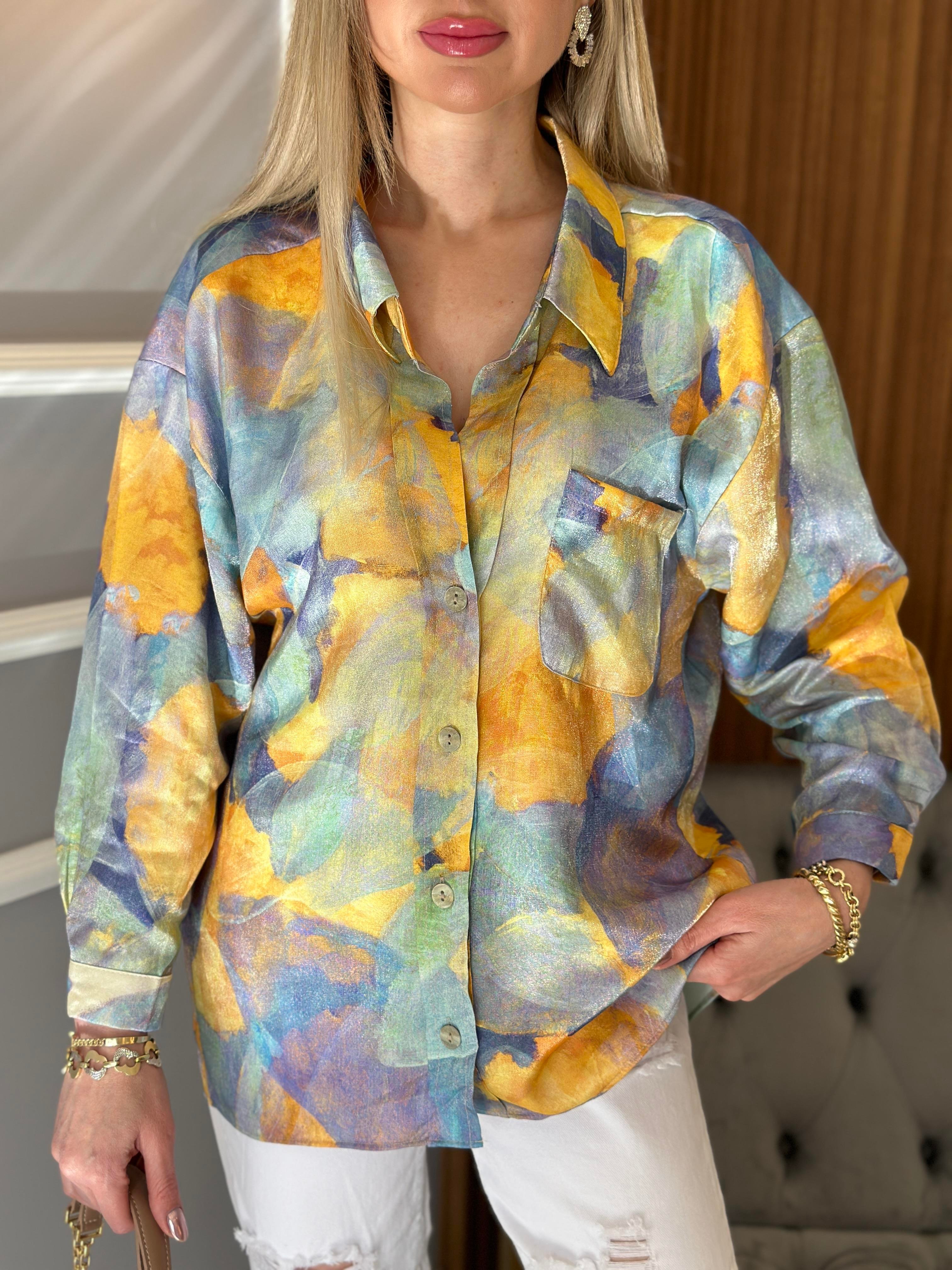 Gömlek Sarı Batik Desen