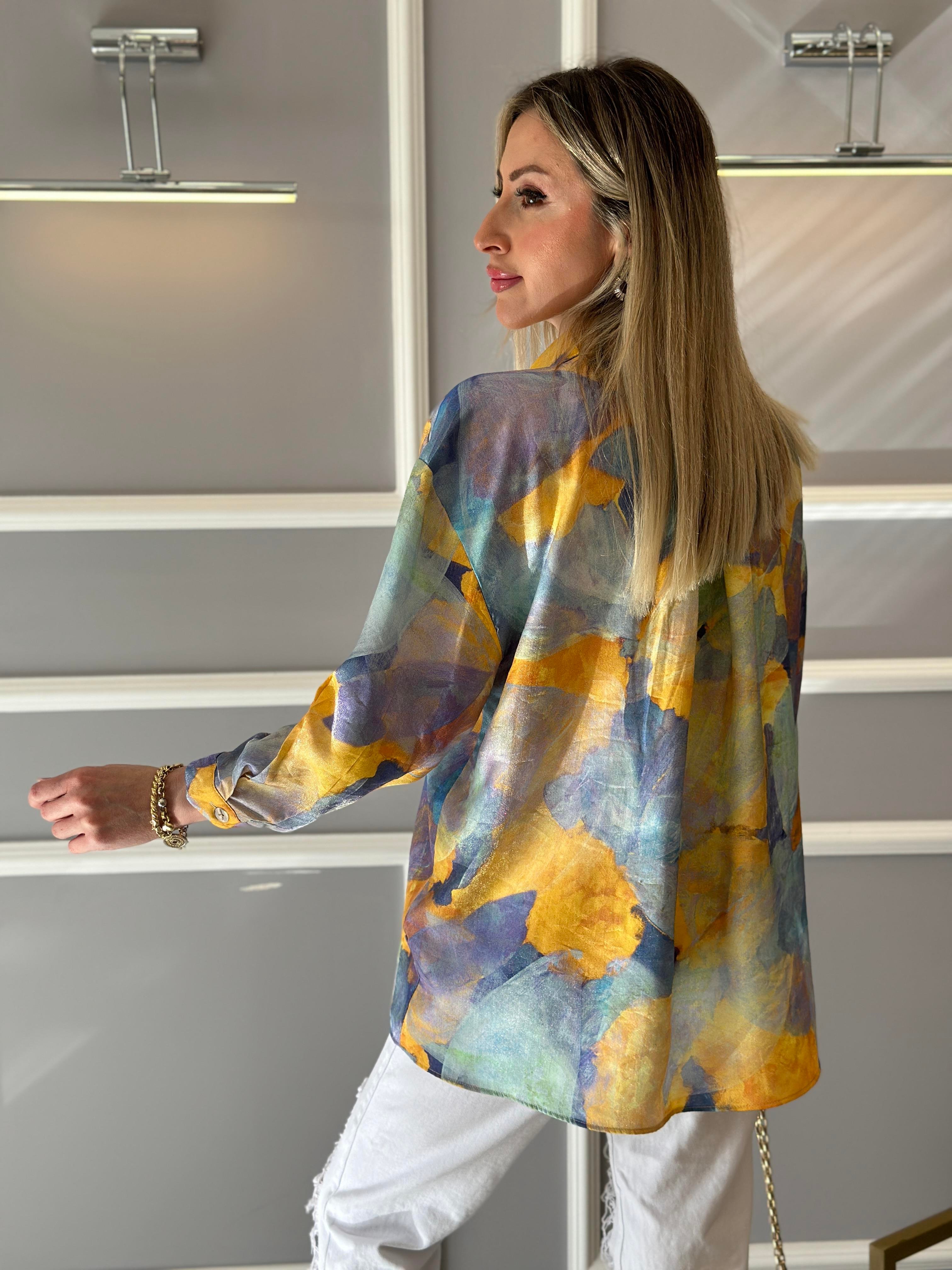 Gömlek Sarı Batik Desen