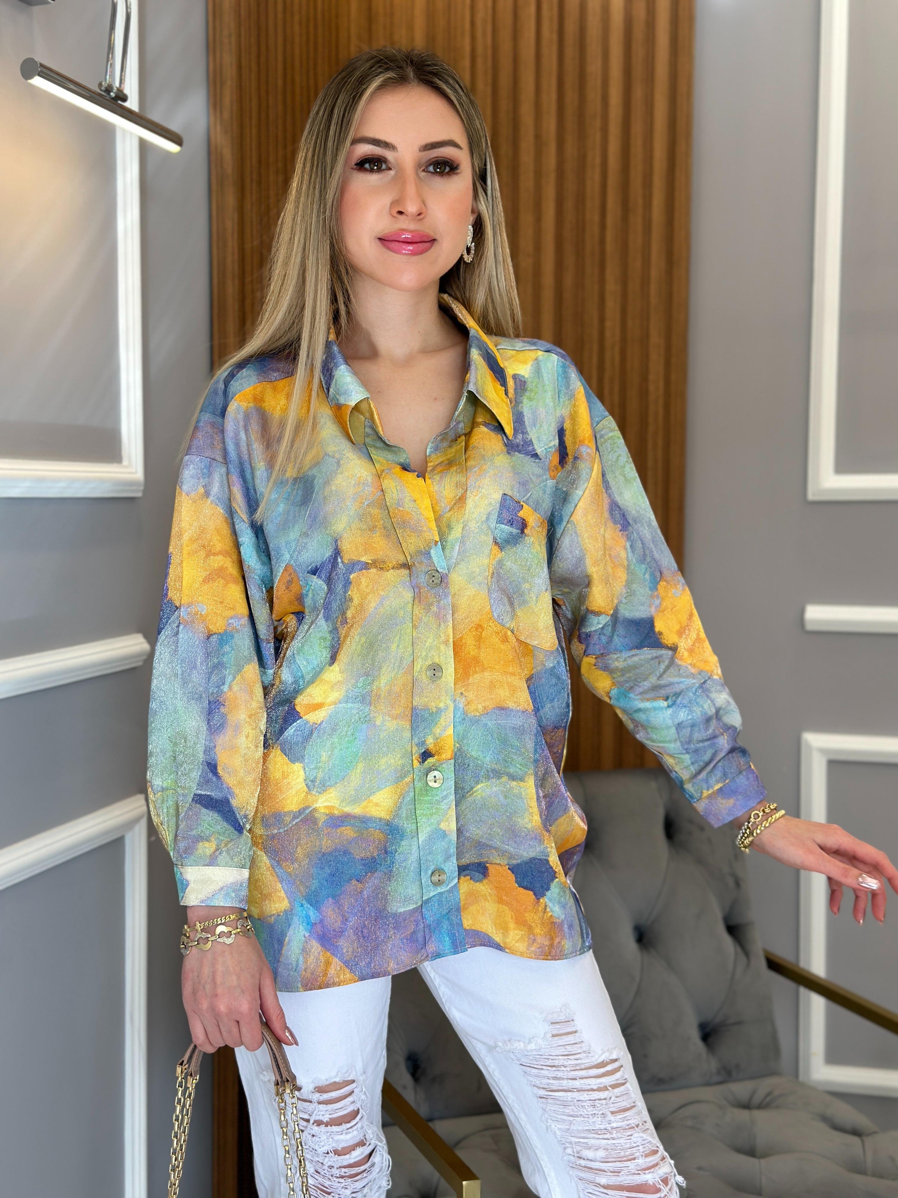 Gömlek Sarı Batik Desen