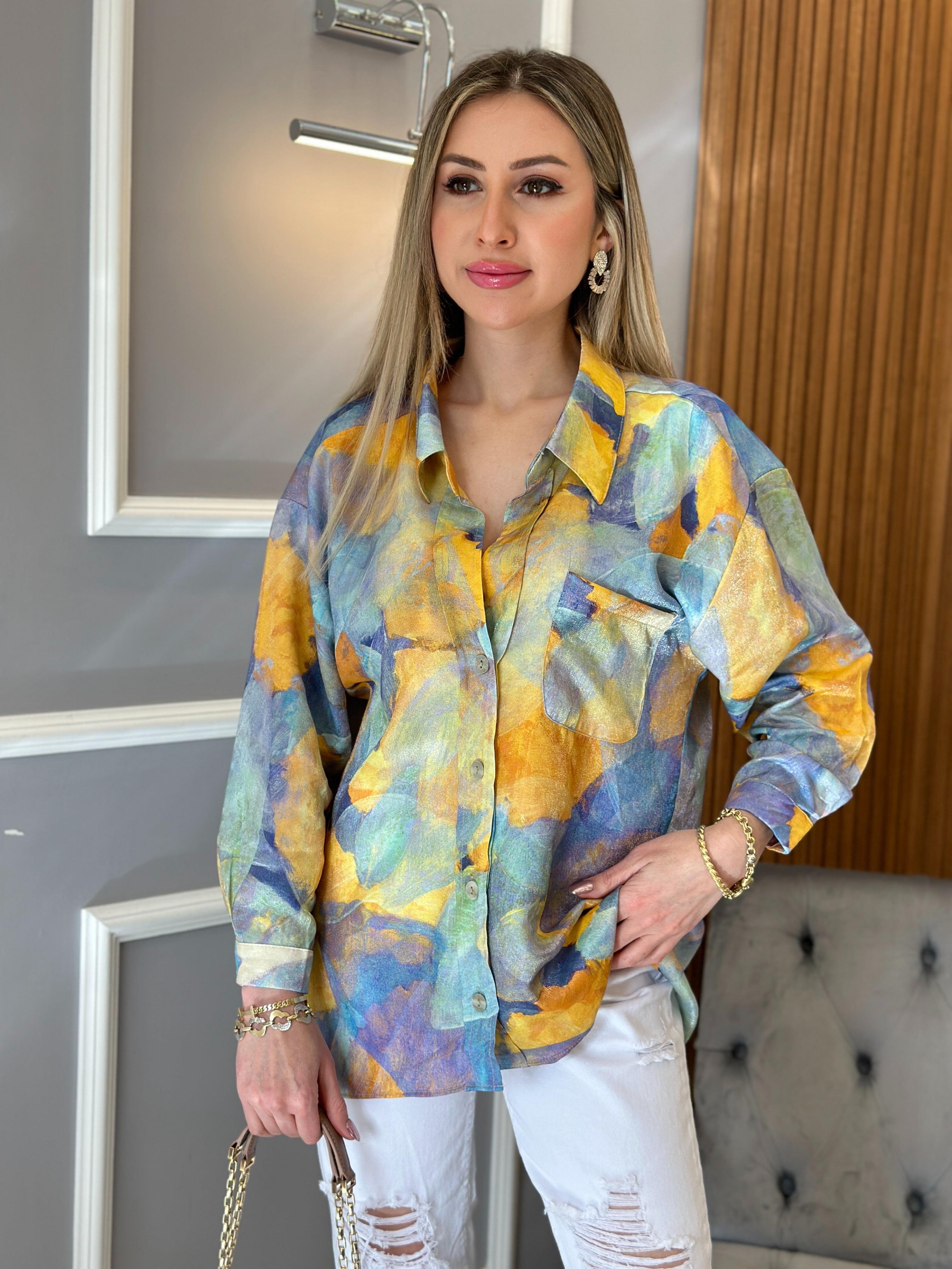 Gömlek Sarı Batik Desen