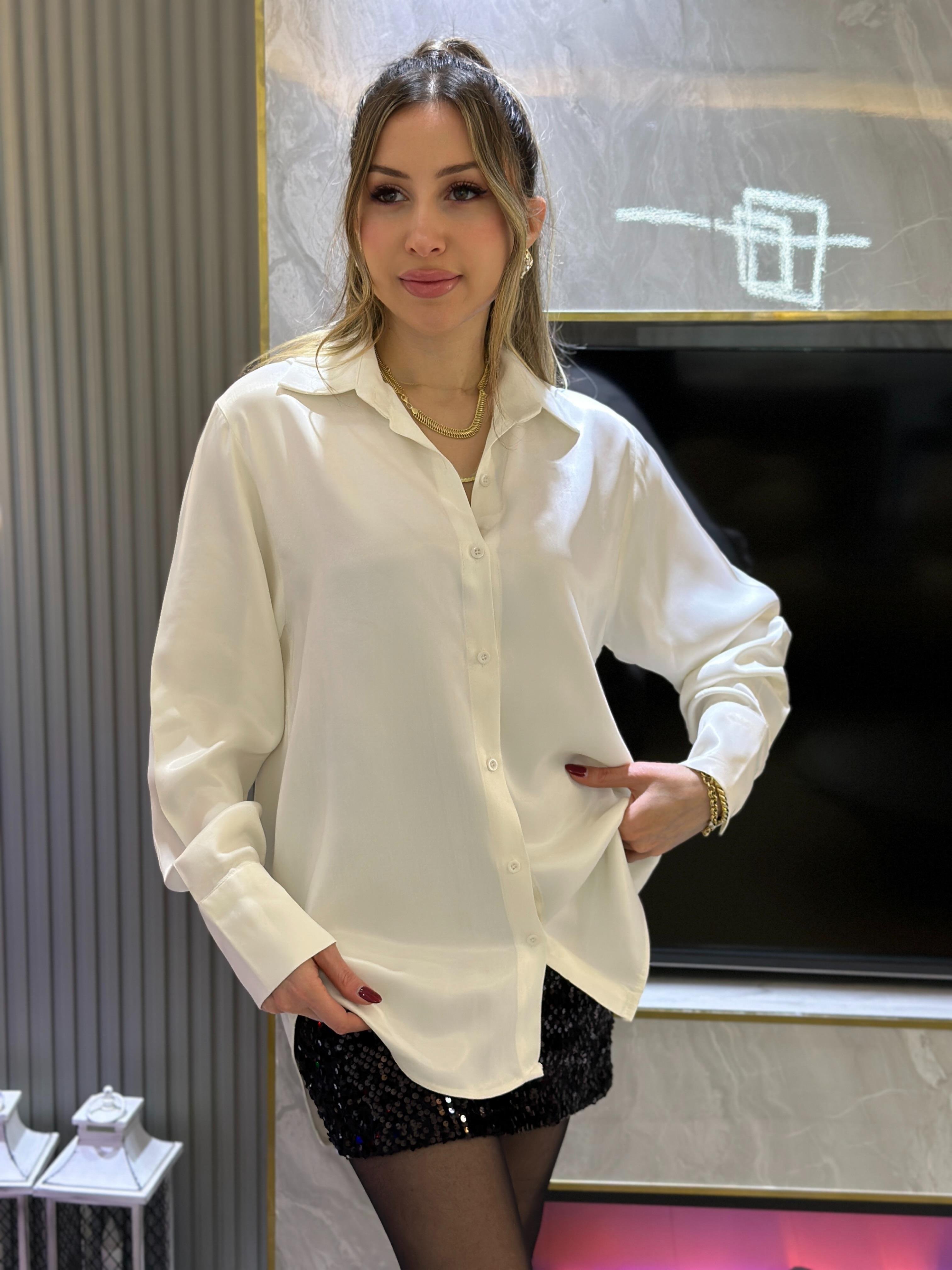 Gömlek Saten Oversize Beyaz