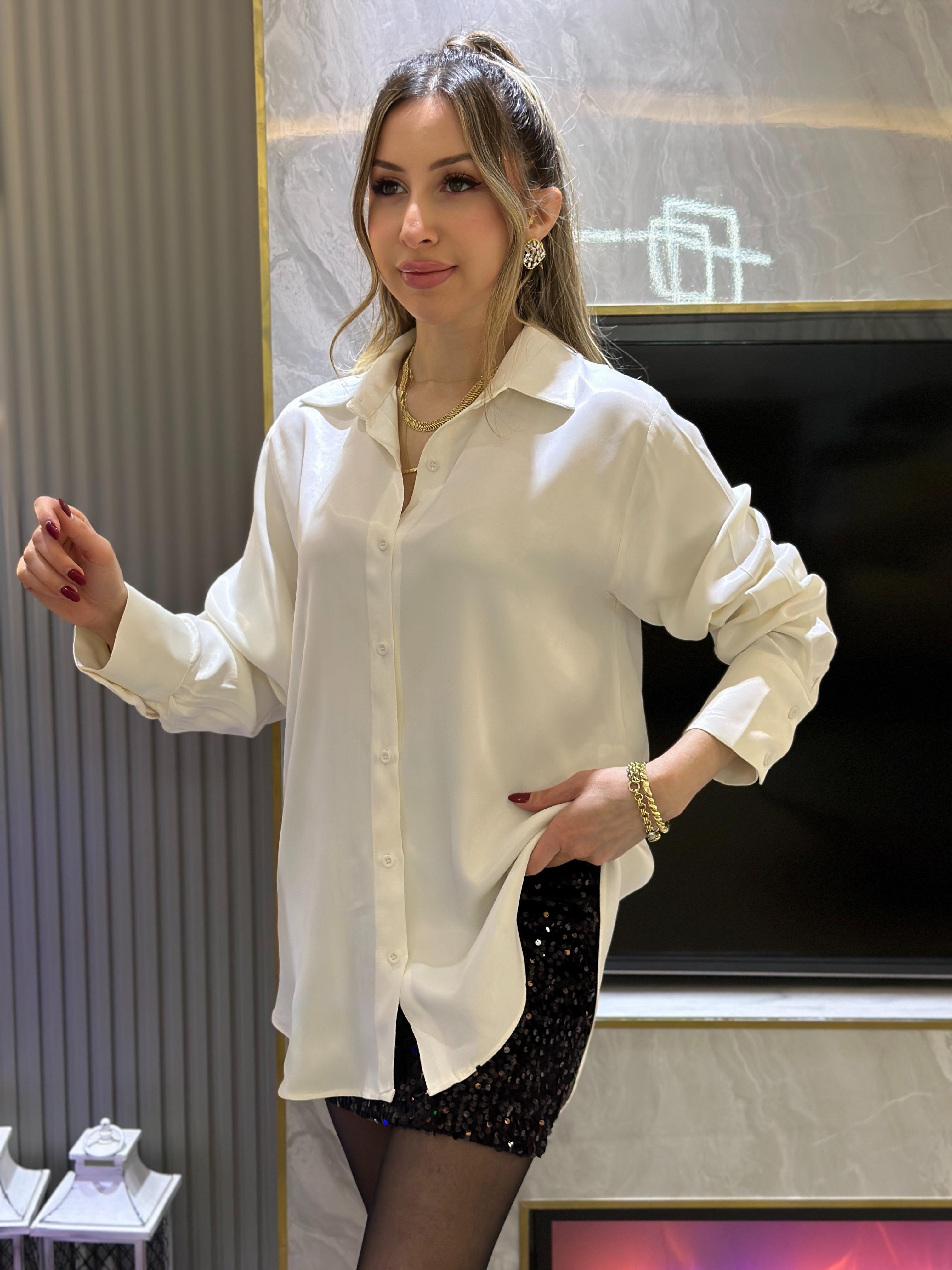 Gömlek Saten Oversize Beyaz