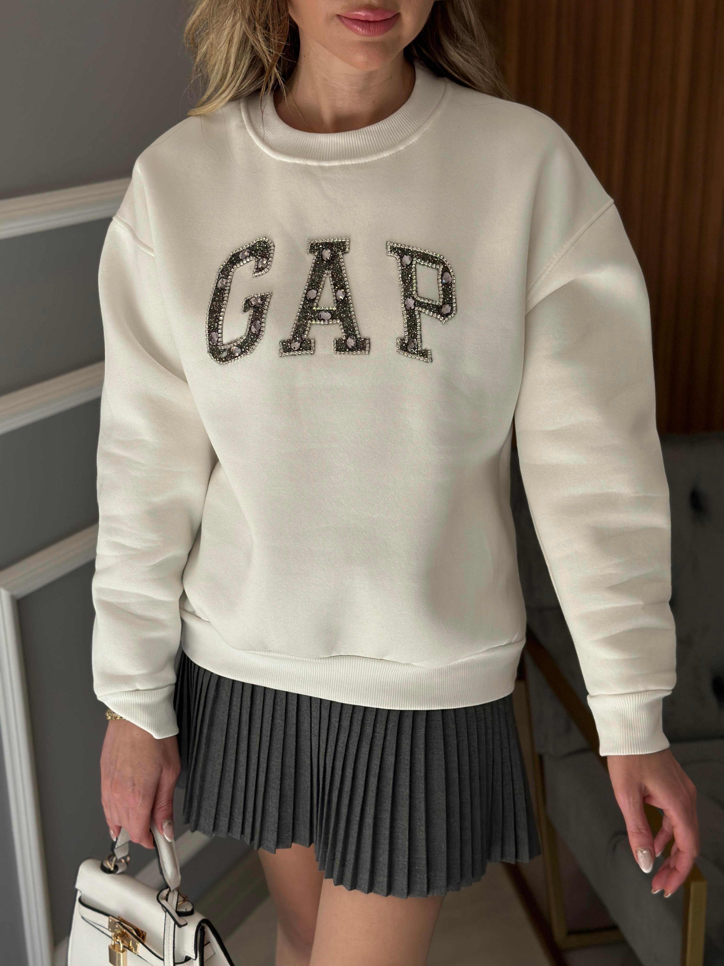 Gp Premium Sweatshirt Taşlı Yazı Detaylı Ekru
