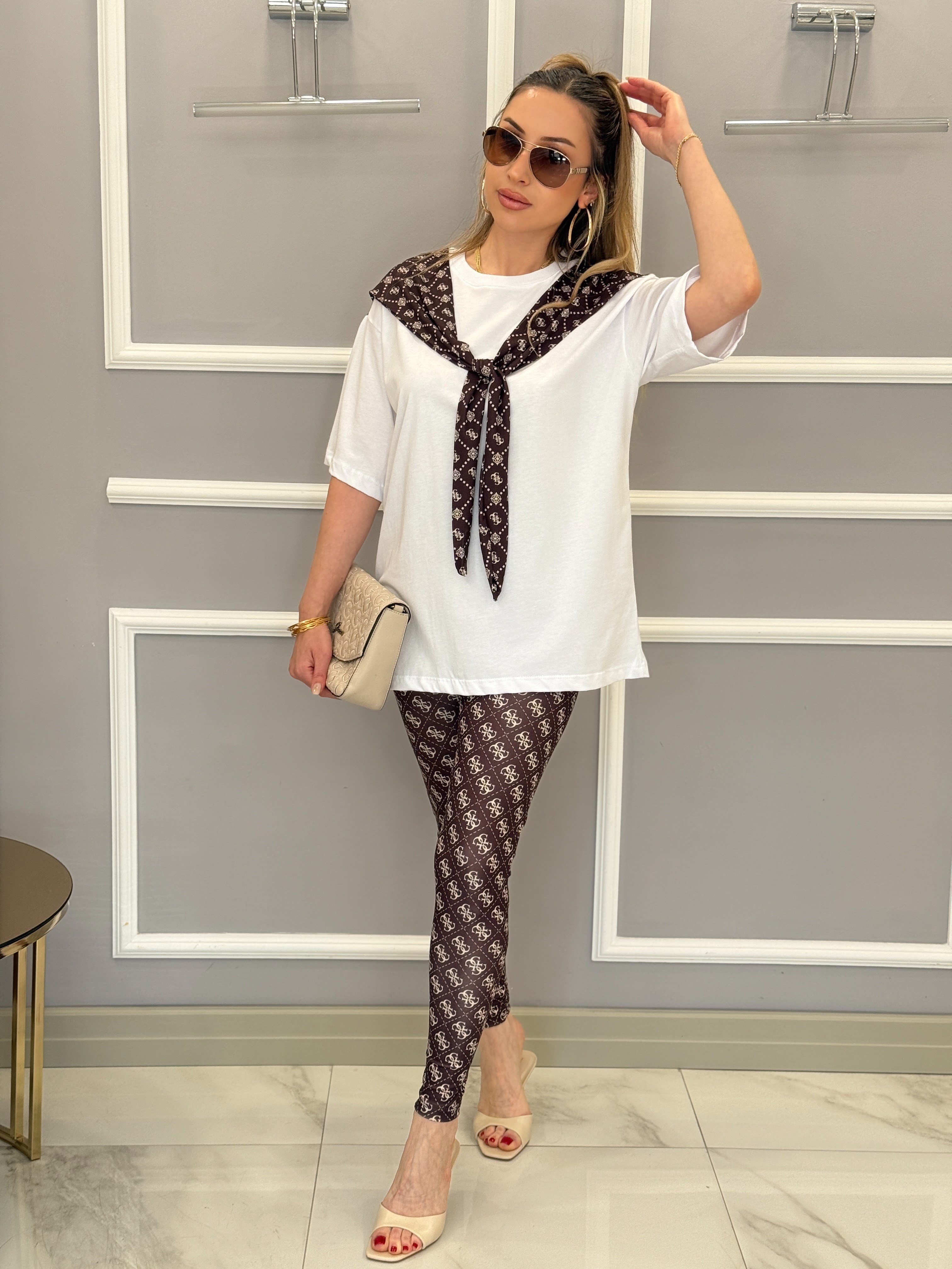 Gu Fularlı Oversize Tişört Kahverengi