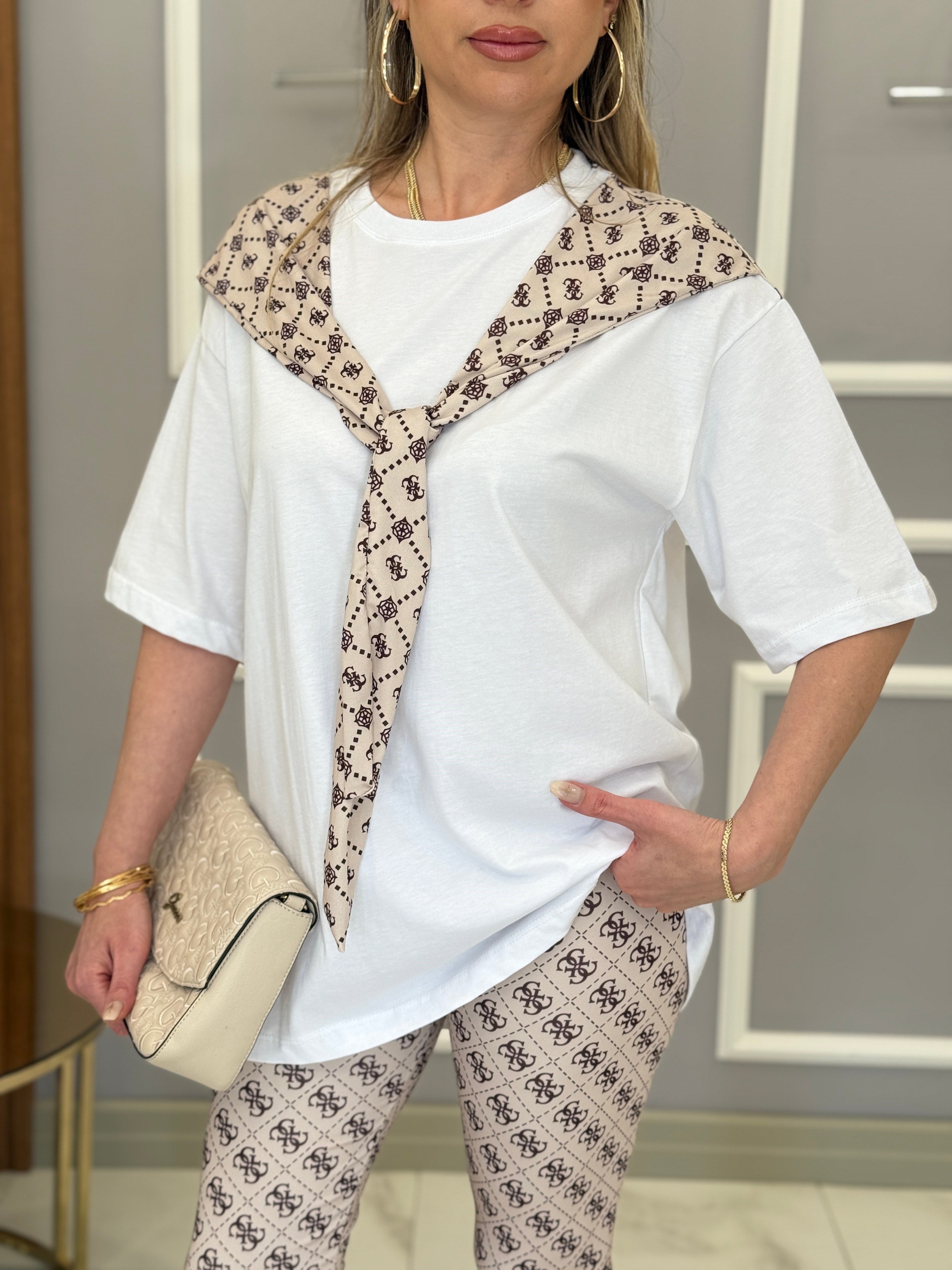 Gu Fularlı Oversize Tişört Vizon