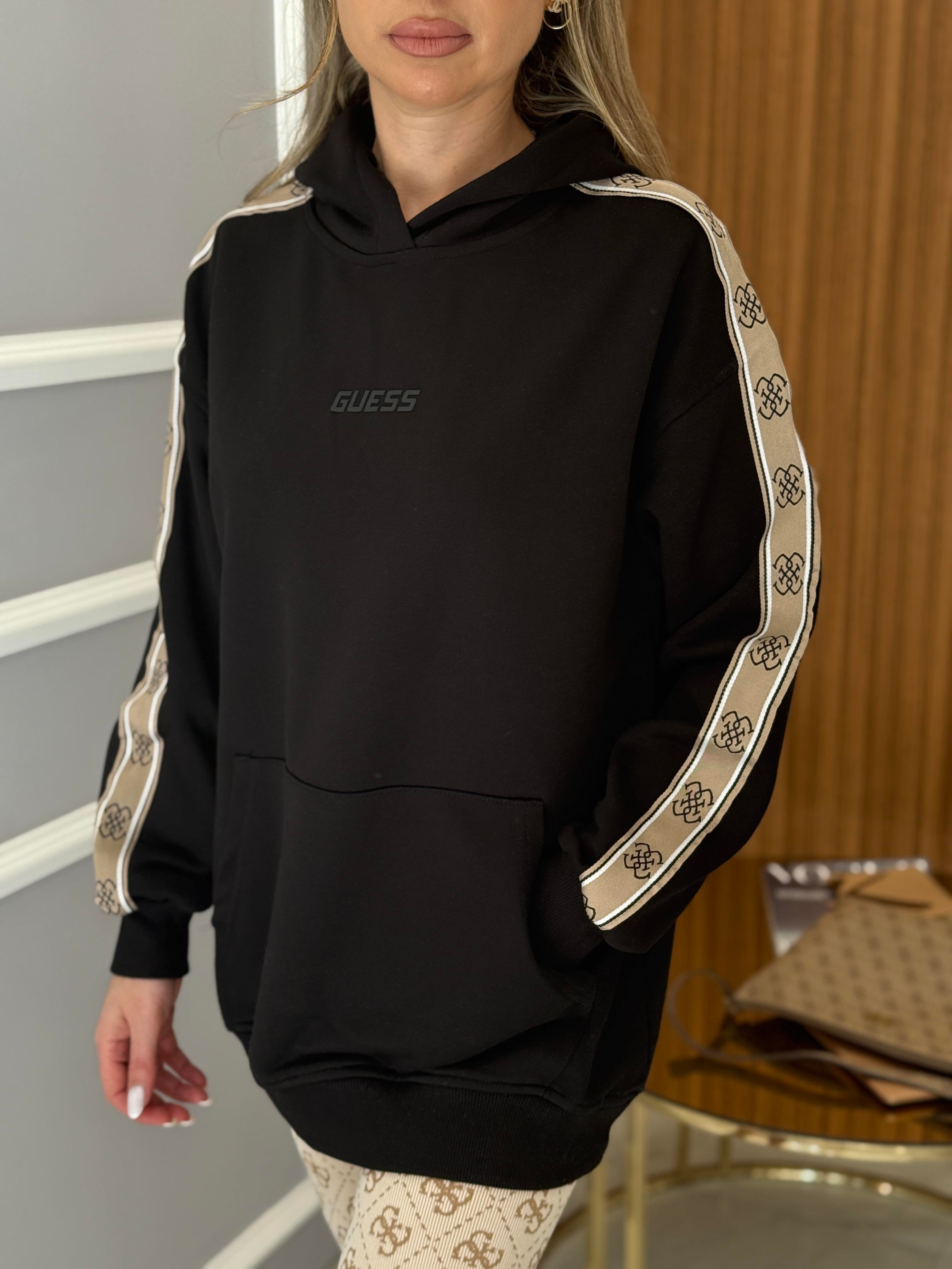 GU Kapüşonlu Kol Detaylı Boyu 70 cm Siyah Sweat