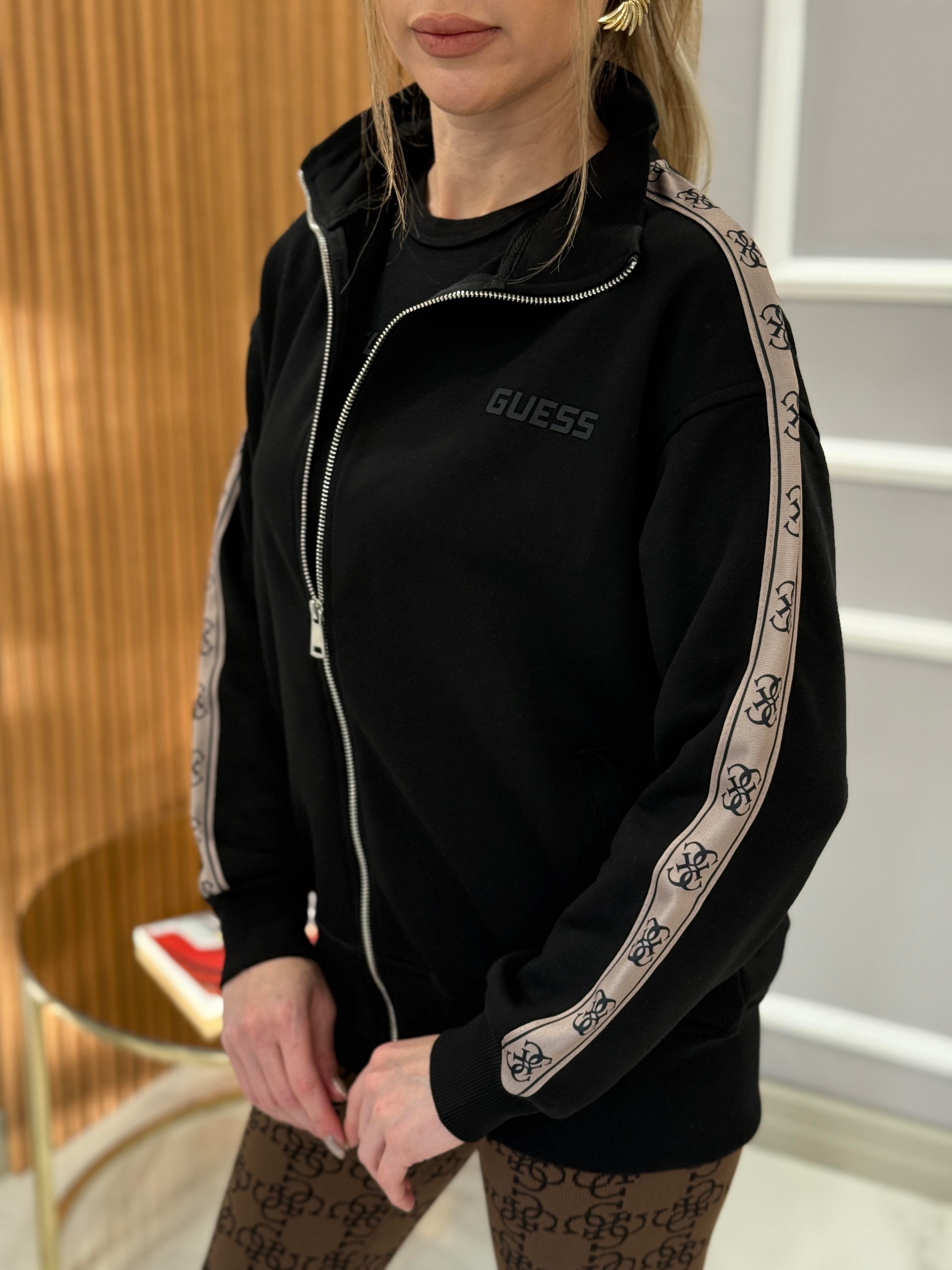 Gu Kol Detaylı Ceket Sweat Fermuarlı Boyu 65 cm Siyah