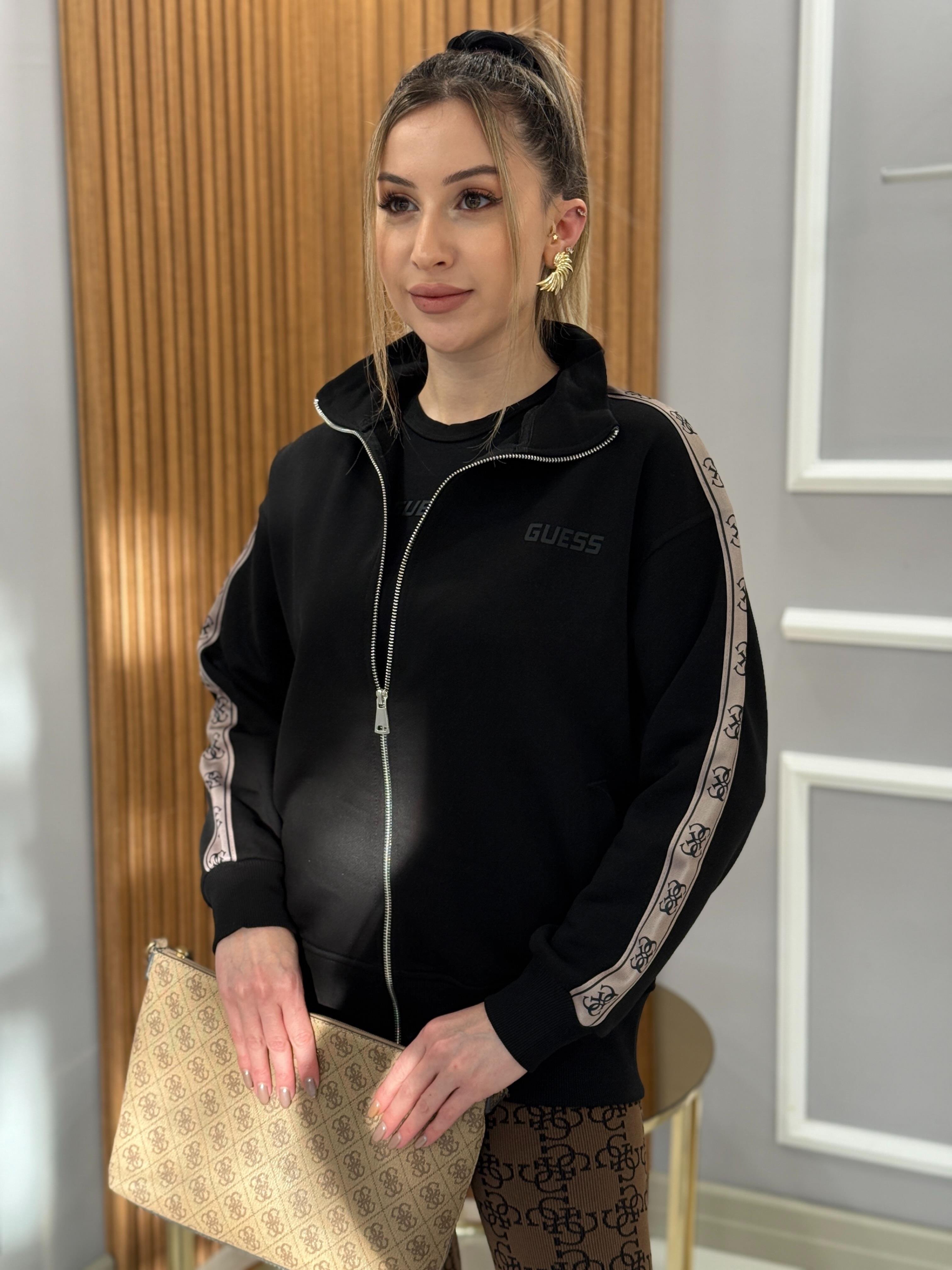 Gu Kol Detaylı Ceket Sweat Fermuarlı Boyu 65 cm Siyah