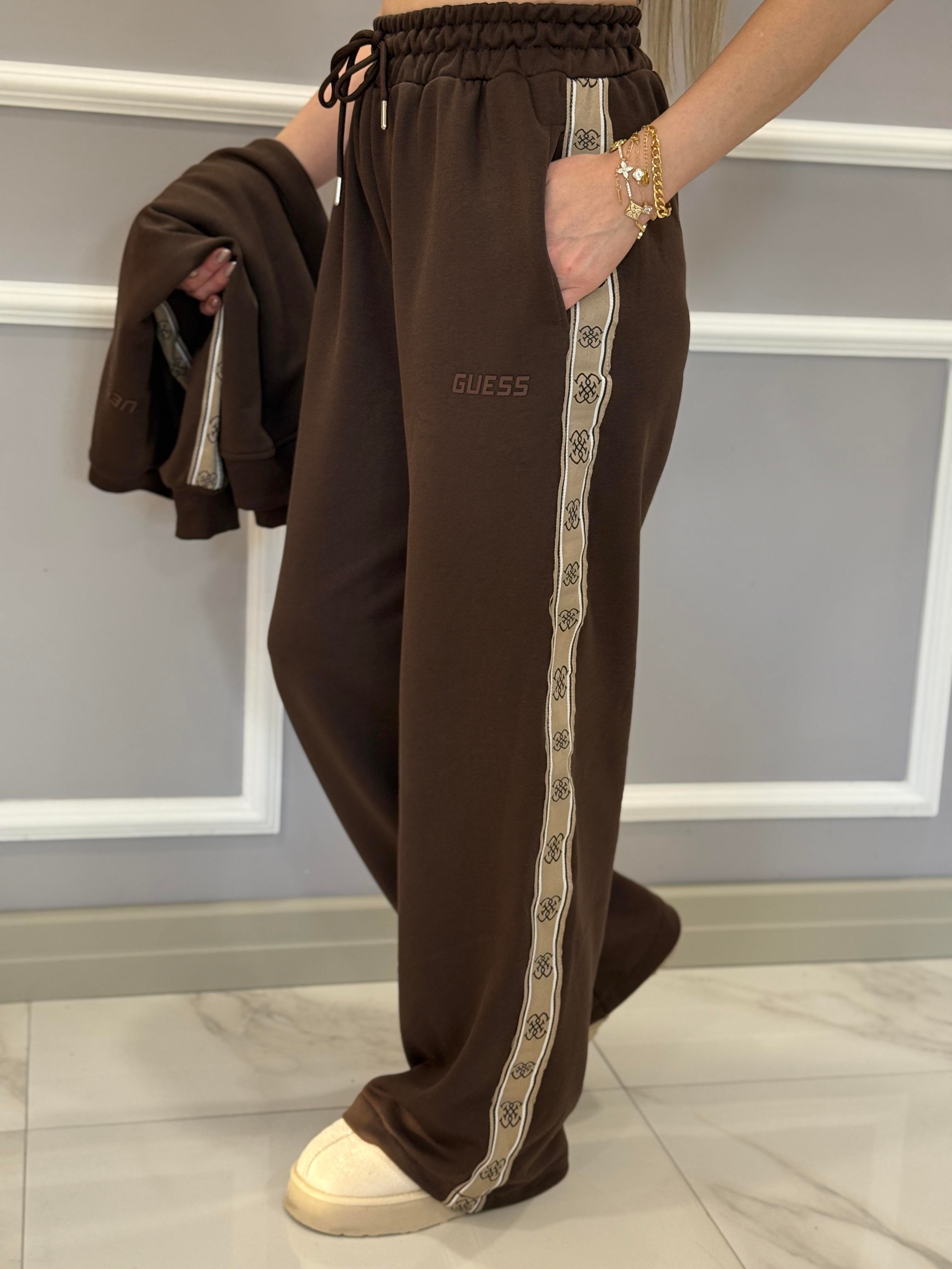 Gu Palzzo Pantolon Eşofman Altı Yan Detaylı Kahverengi