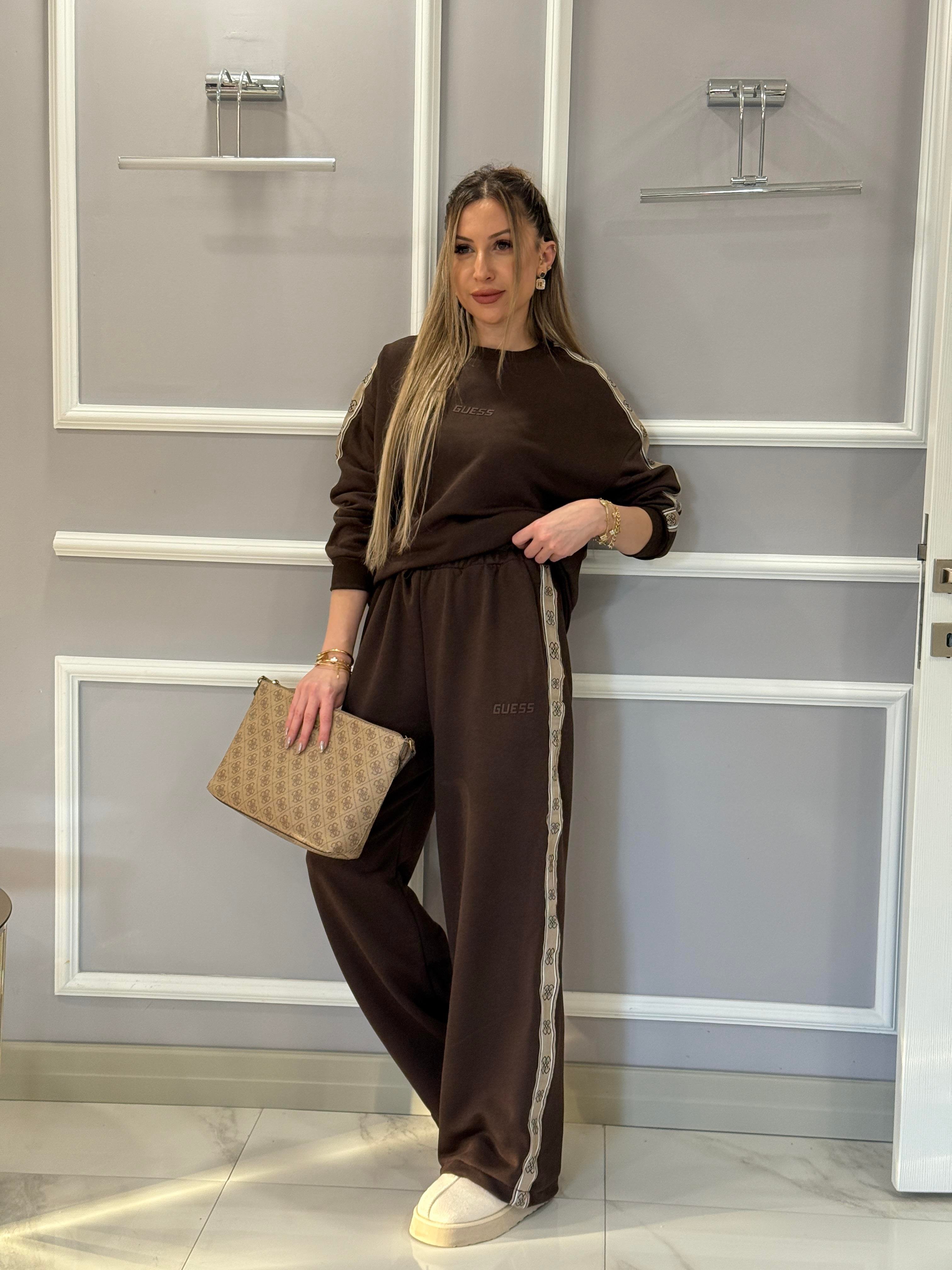 Gu Palzzo Pantolon Eşofman Altı Yan Detaylı Kahverengi