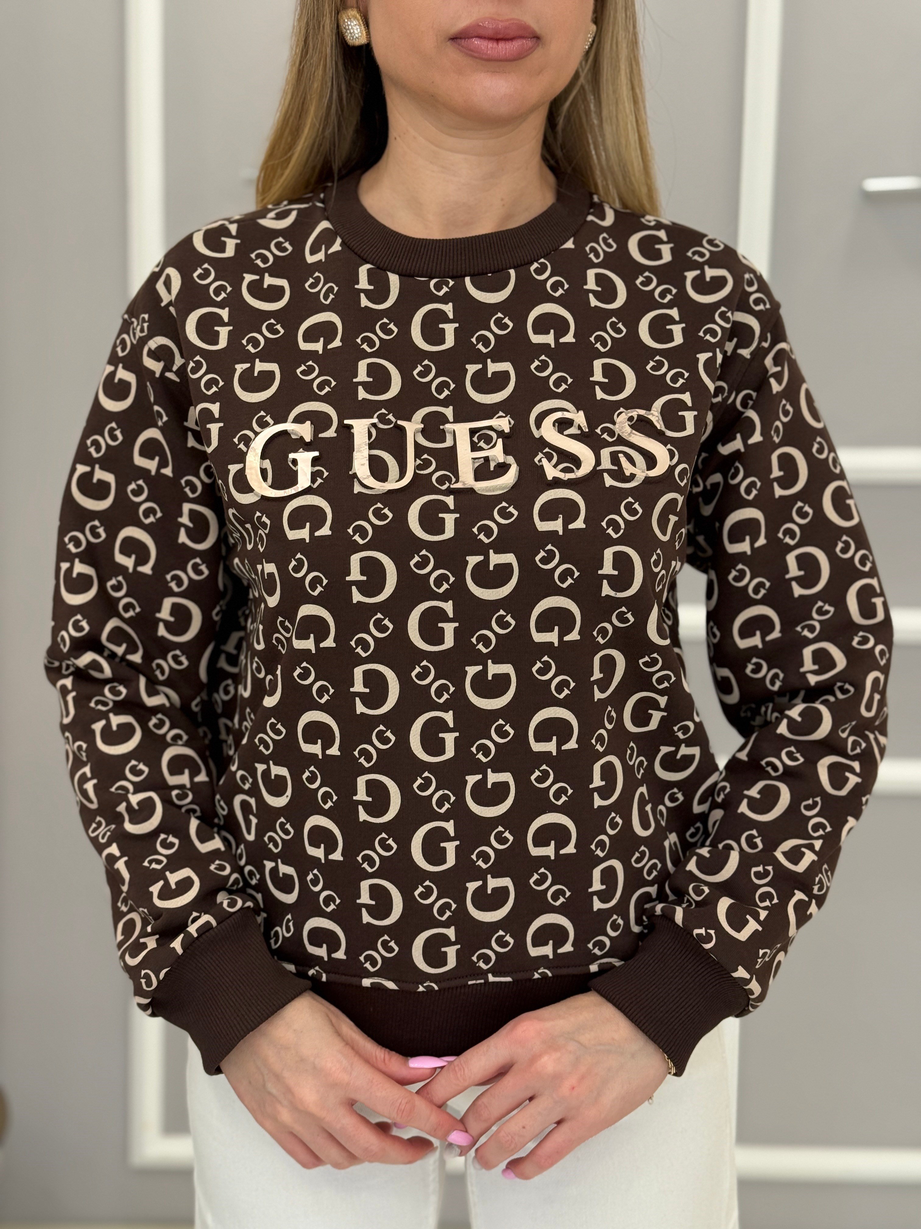 Gu Premium Gold Yazı Detaylı Sweatshirt Kahverengi Boyu 59 cm