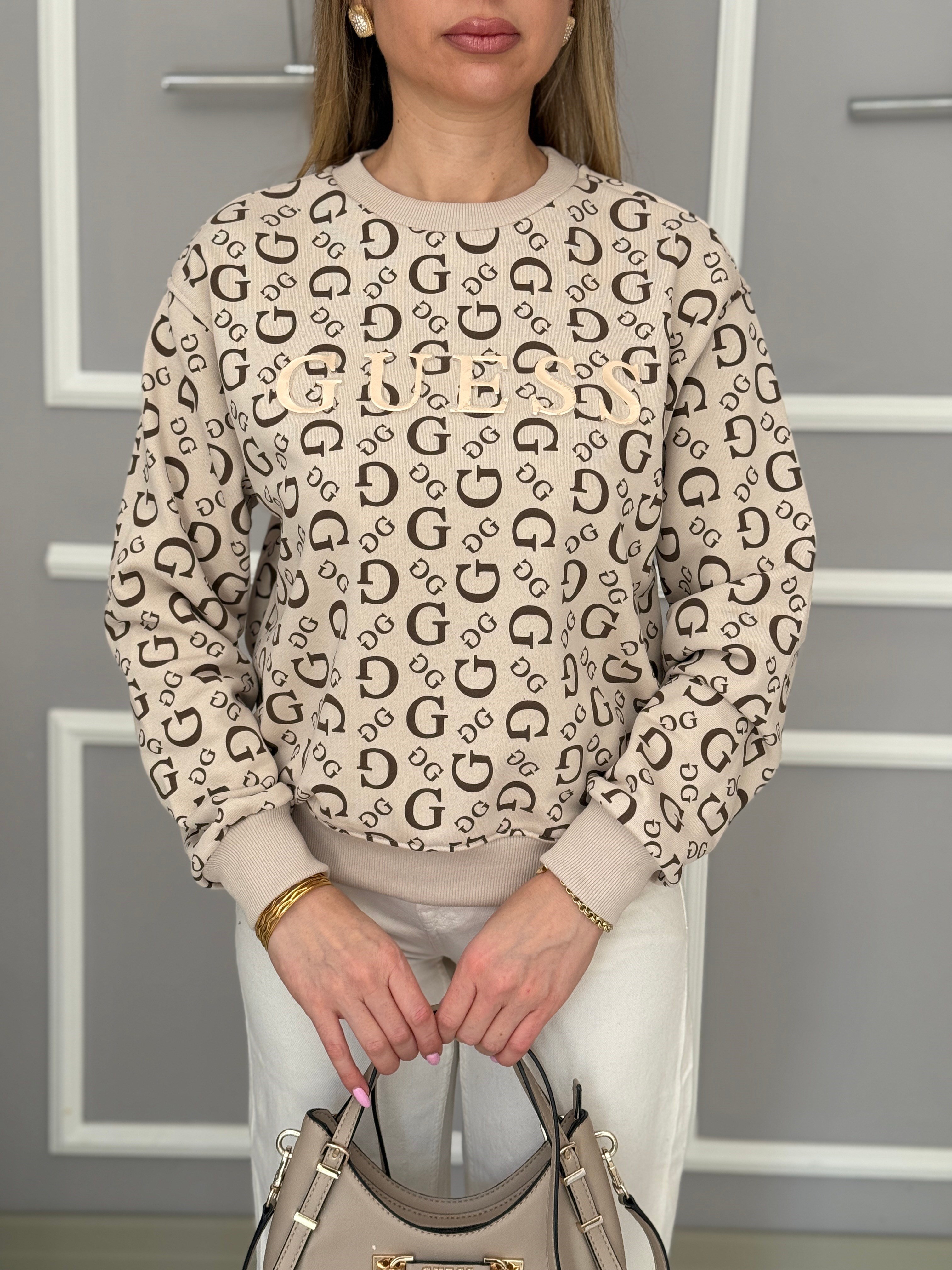 Gu Premium Gold Yazı Detaylı Sweatshirt Vizon Boyu 59 cm