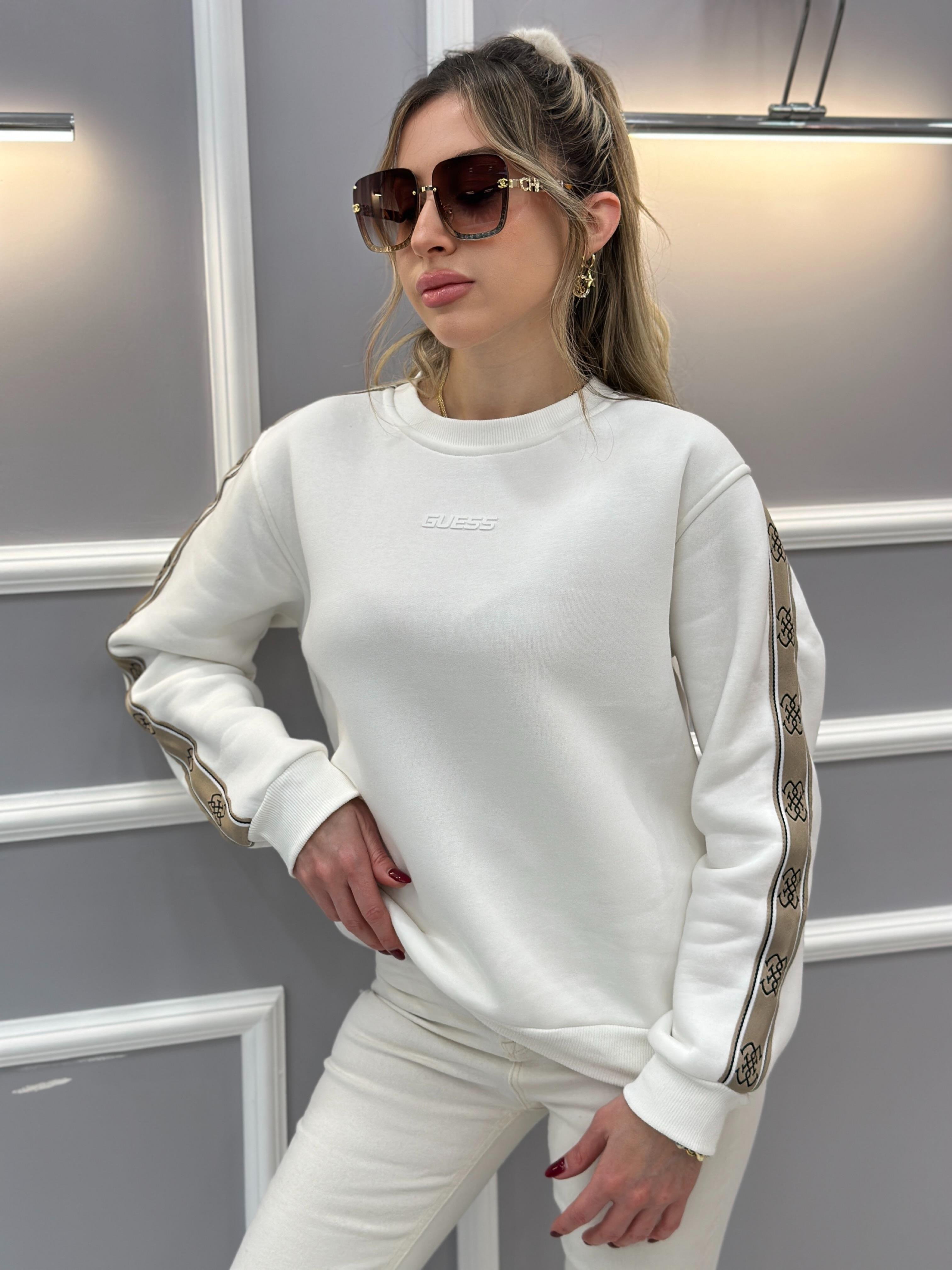Gu Premium Sweatshirt Logo Detaylı Ekru