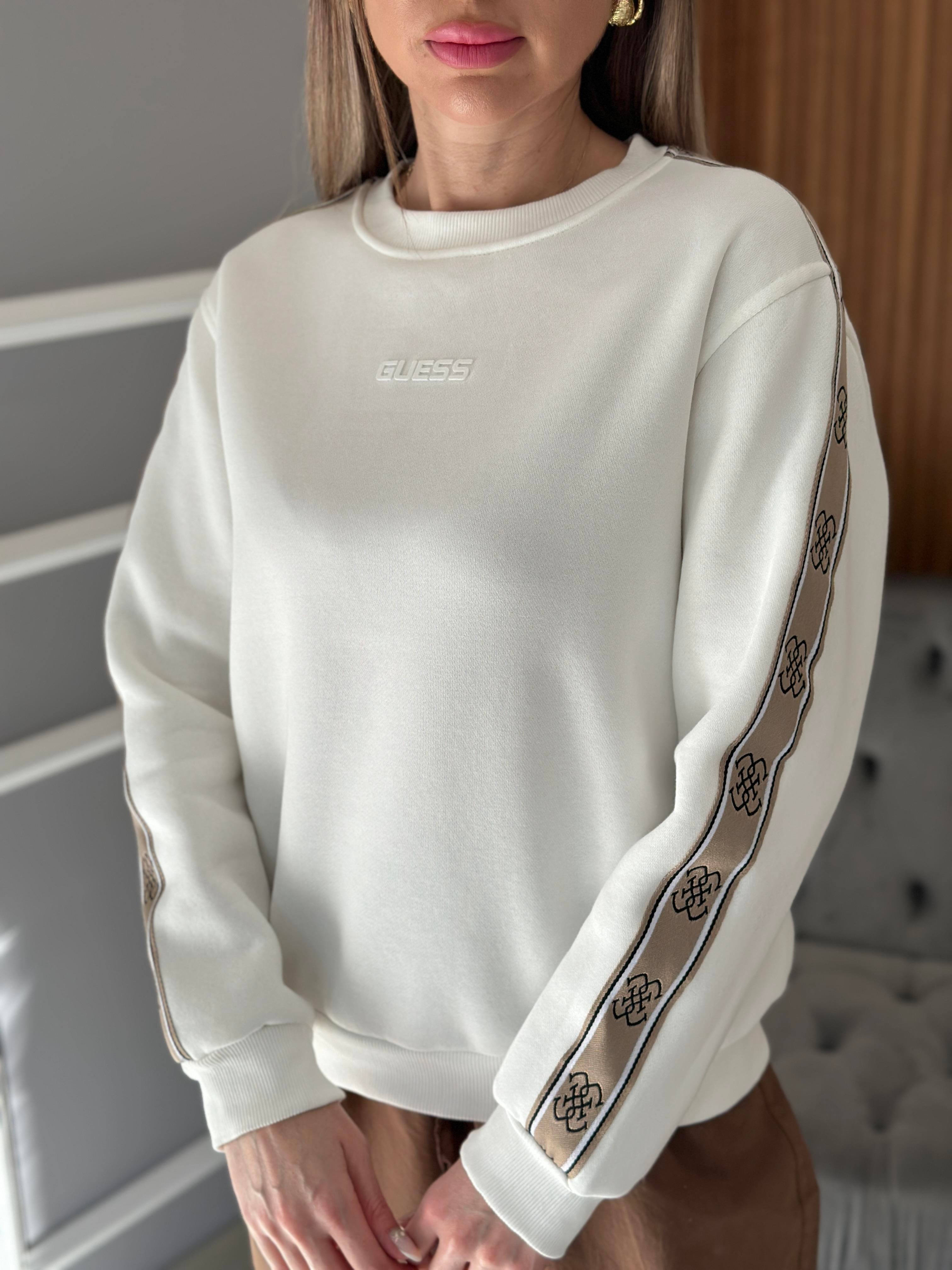 Gu Premium Sweatshirt Logo Detaylı Ekru