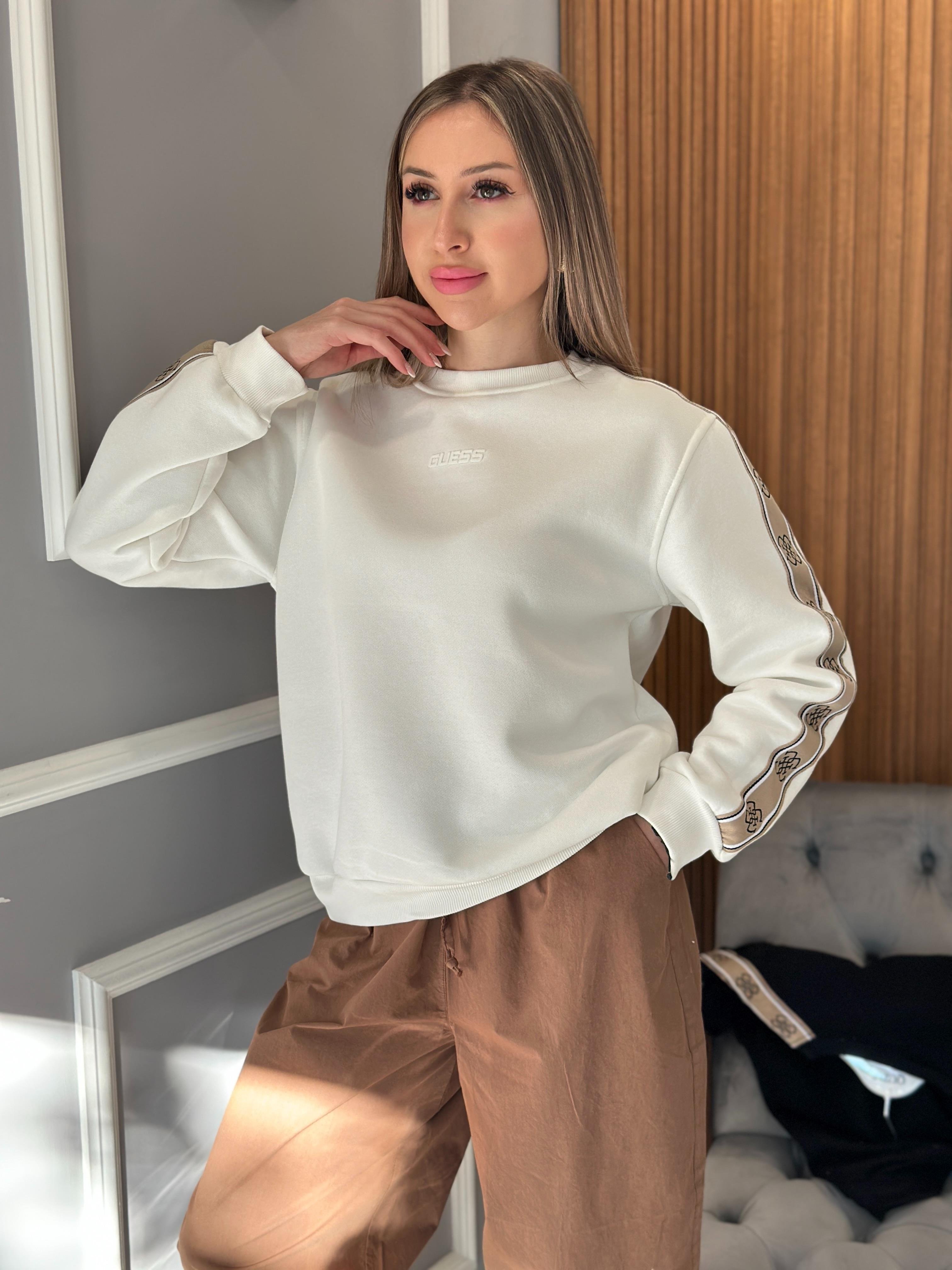 Gu Premium Sweatshirt Logo Detaylı Ekru