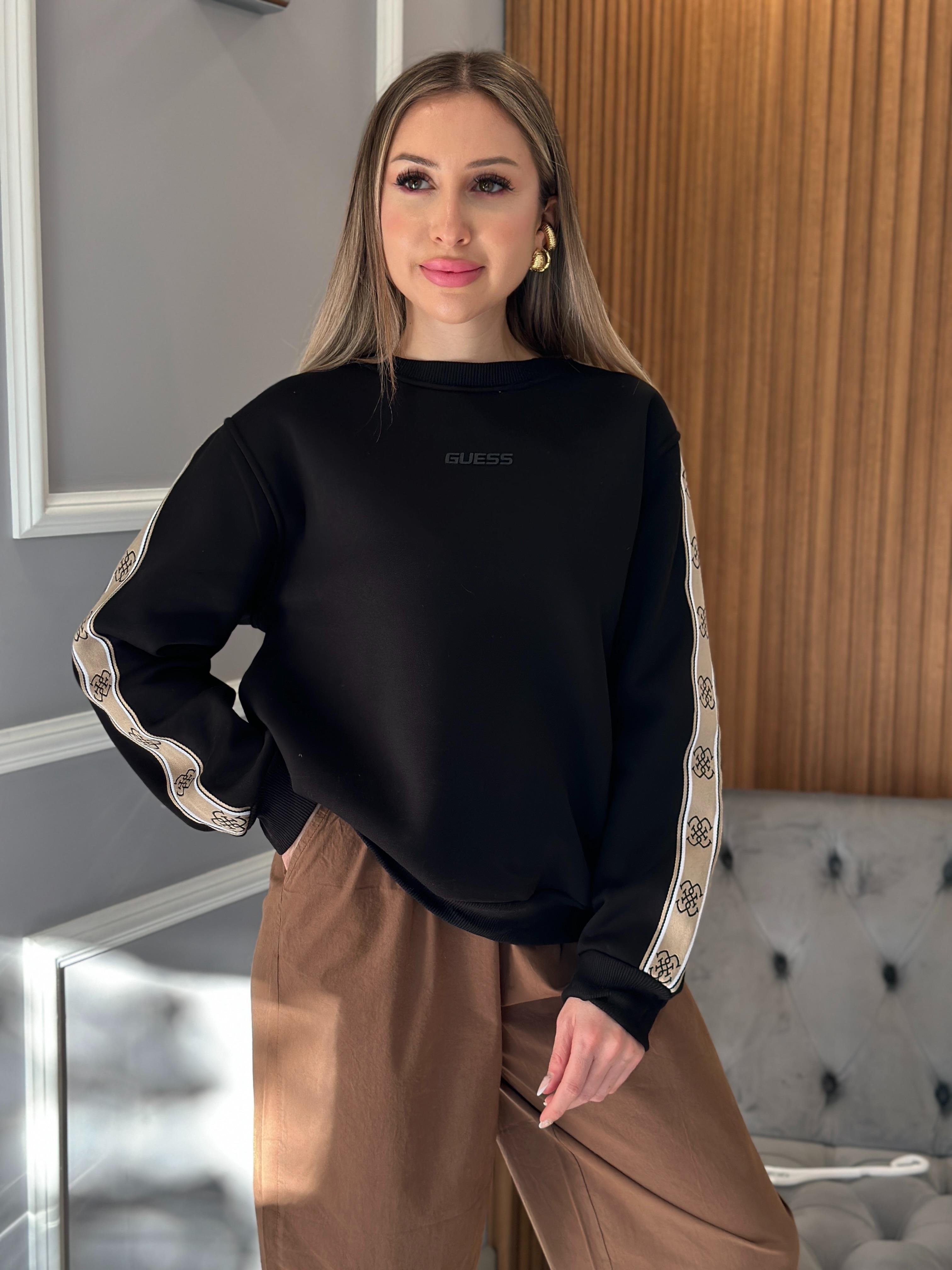 Gu Premium Sweatshirt Logo Detaylı Siyah