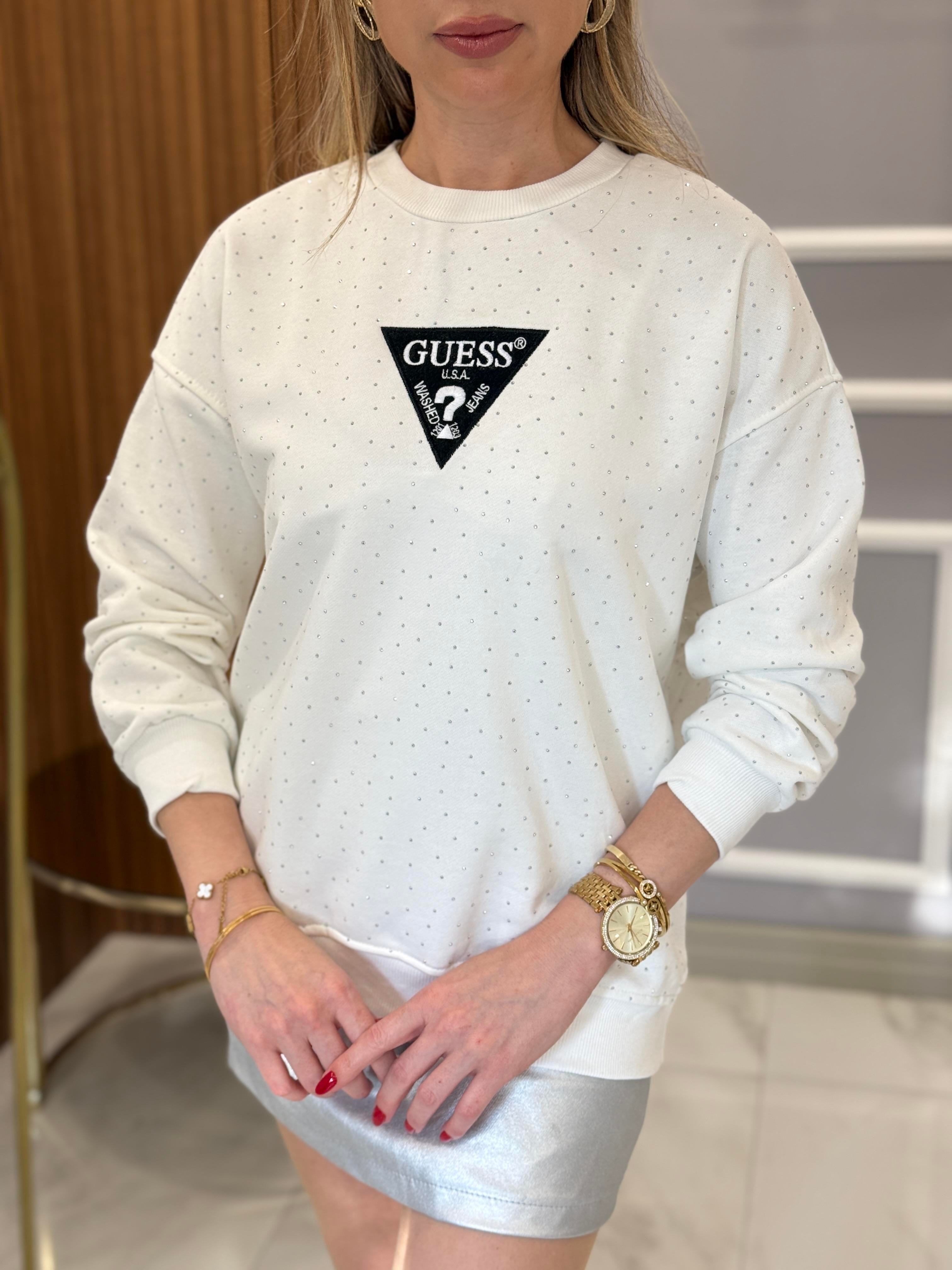 Gu Serpme Taşlı Sweat Boyu 65 cm Beyaz