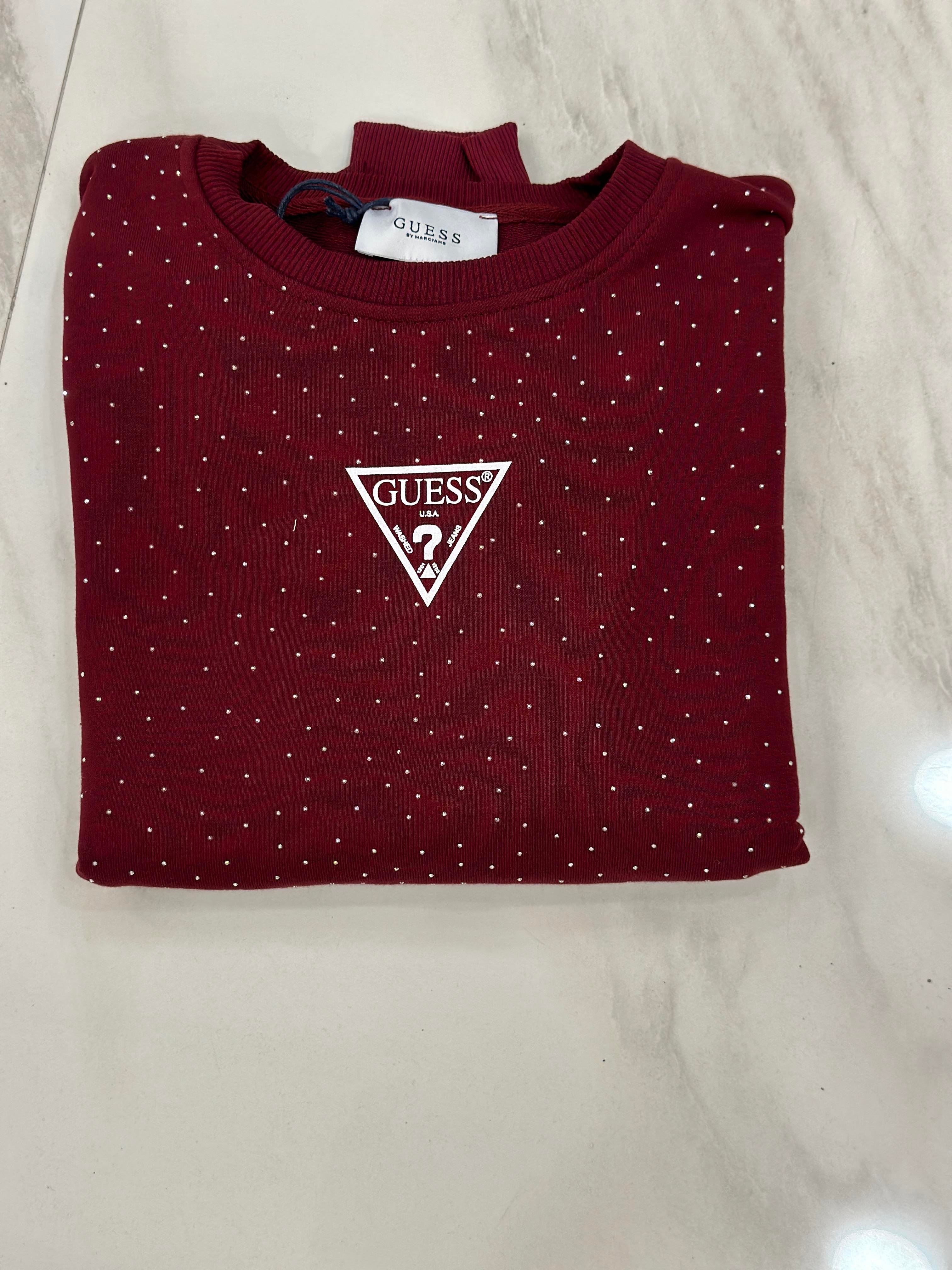 Gu Sweatshirt Serpme Taşlı Bordo