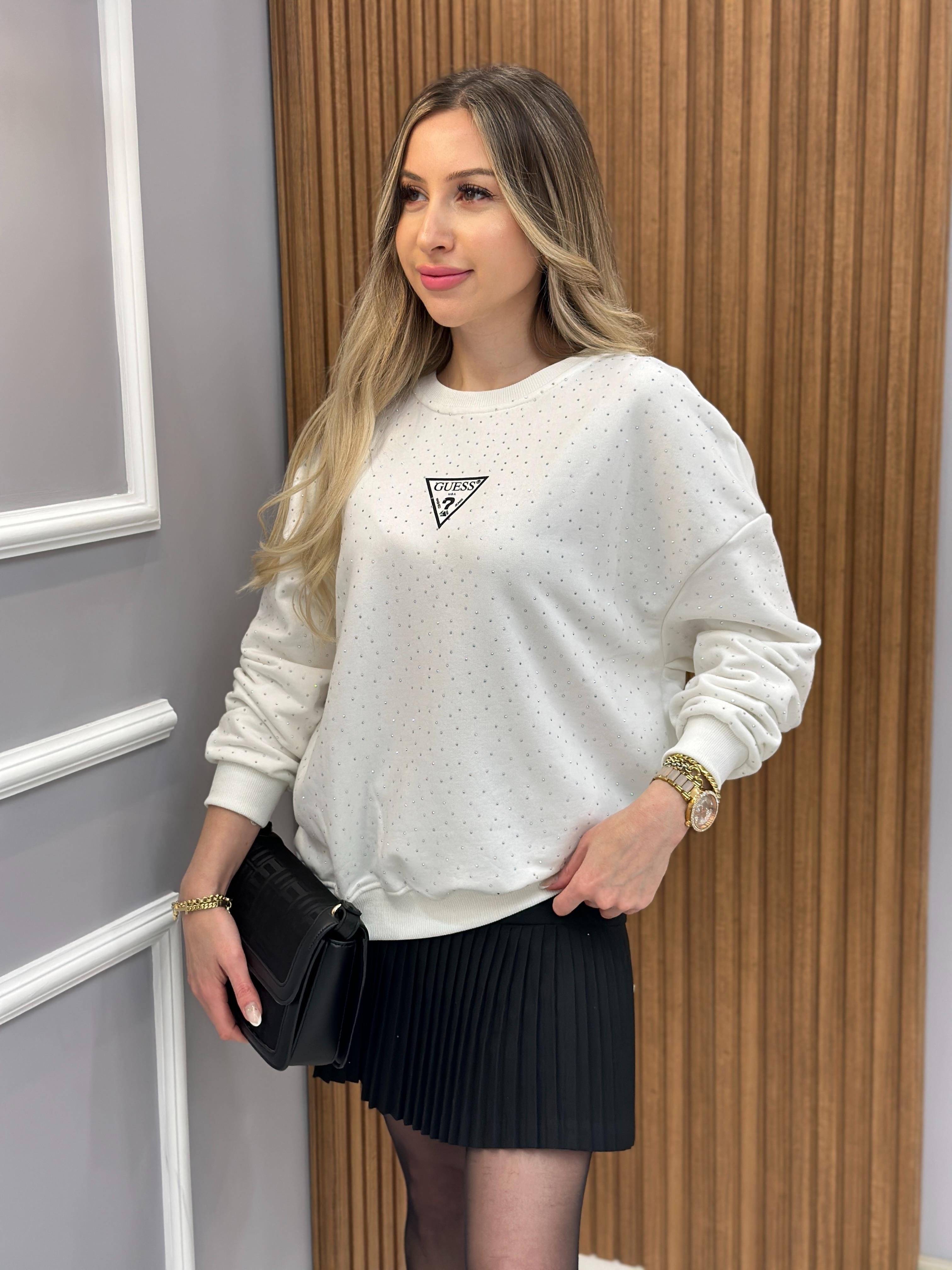 Gu Sweatshirt Serpme Taşlı Ekru