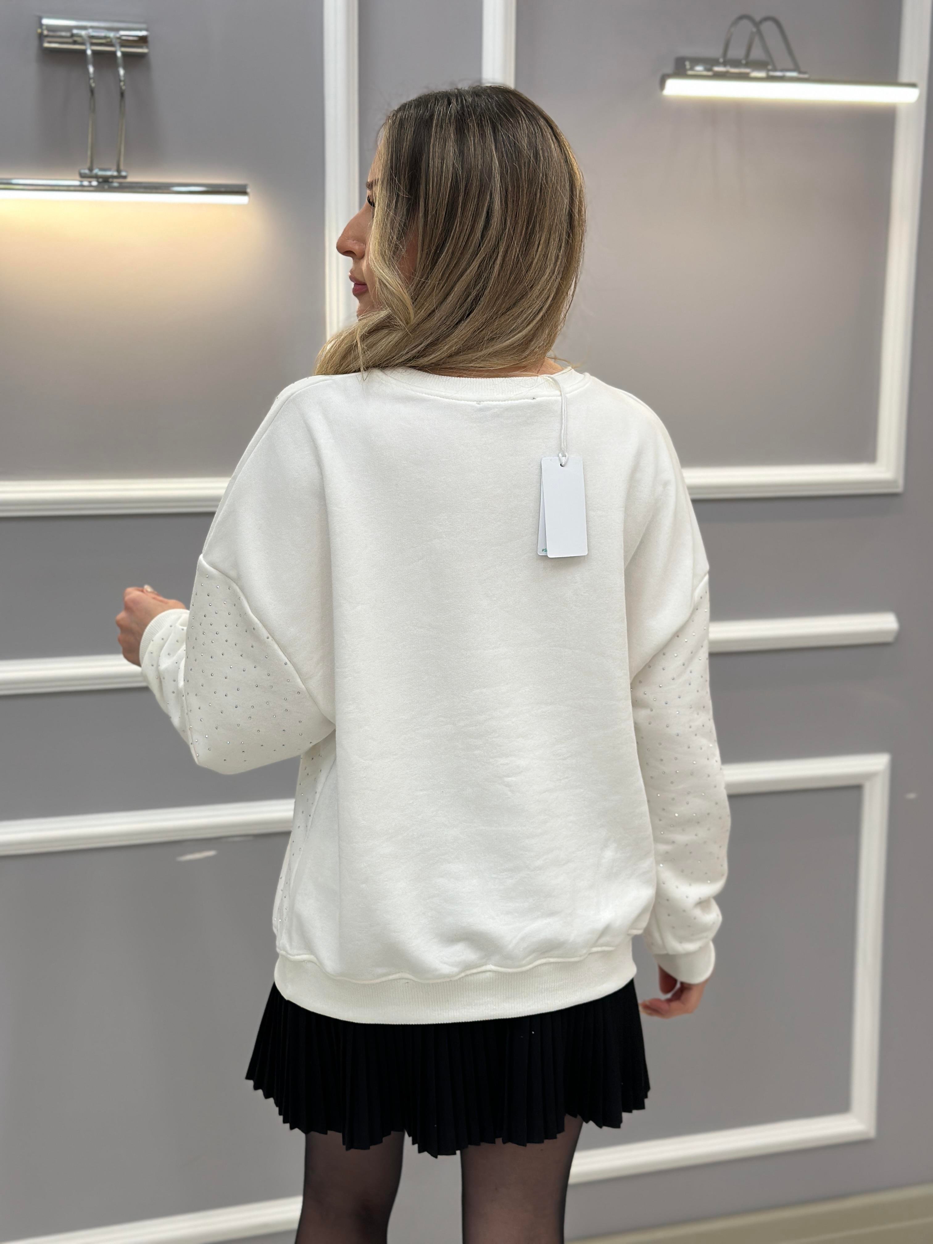 Gu Sweatshirt Serpme Taşlı Ekru
