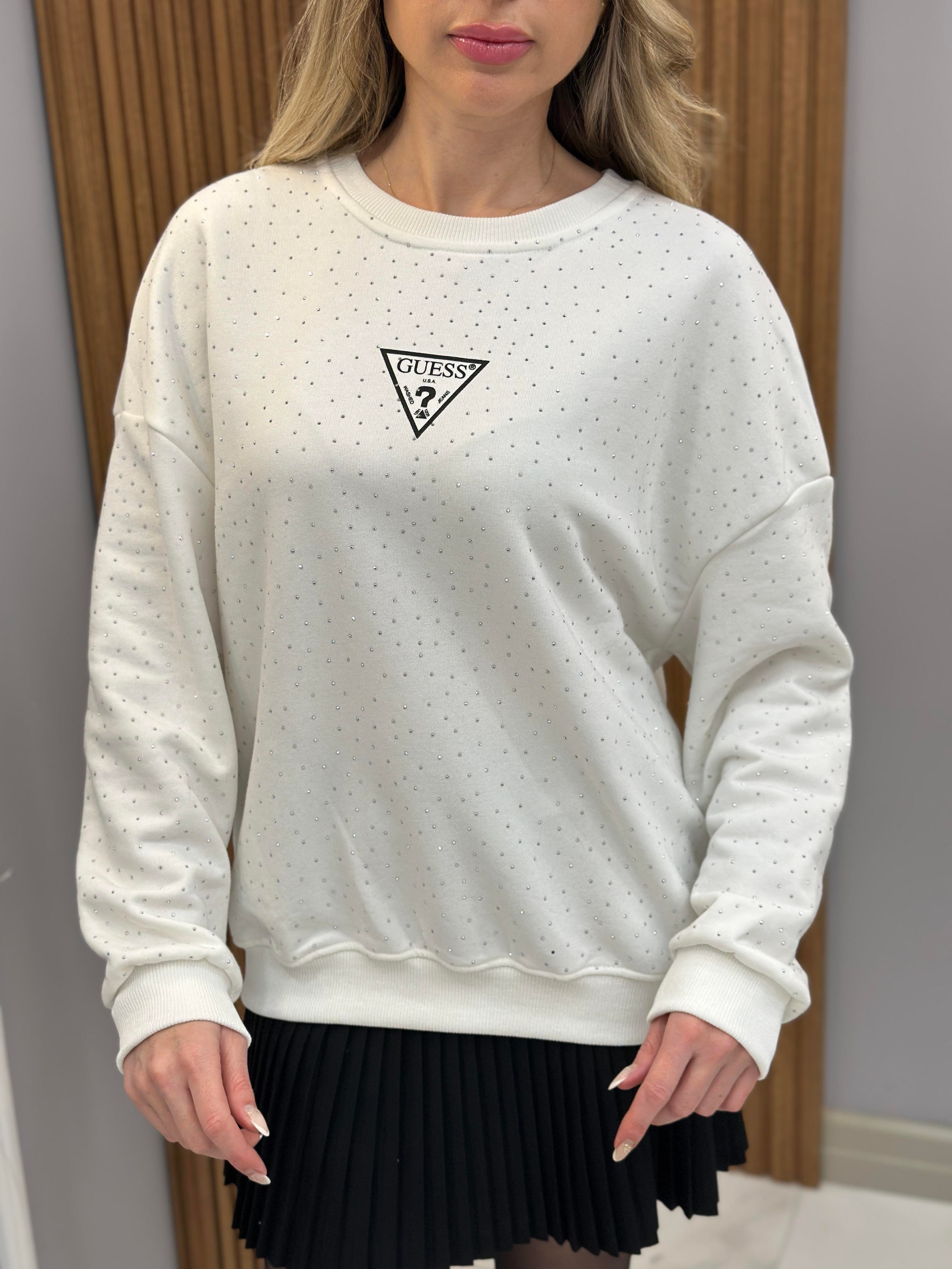 Gu Sweatshirt Serpme Taşlı Ekru