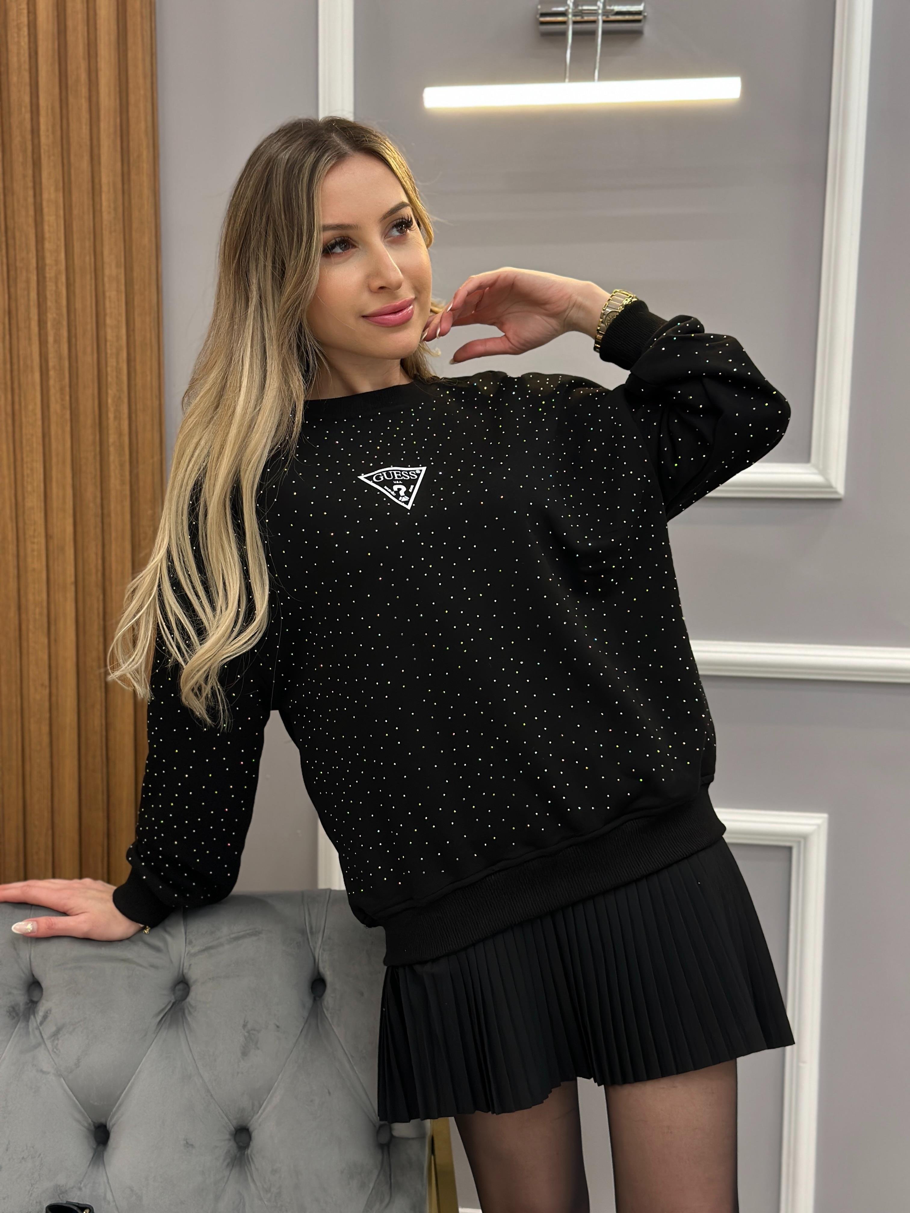 Gu Sweatshirt Serpme Taşlı Siyah