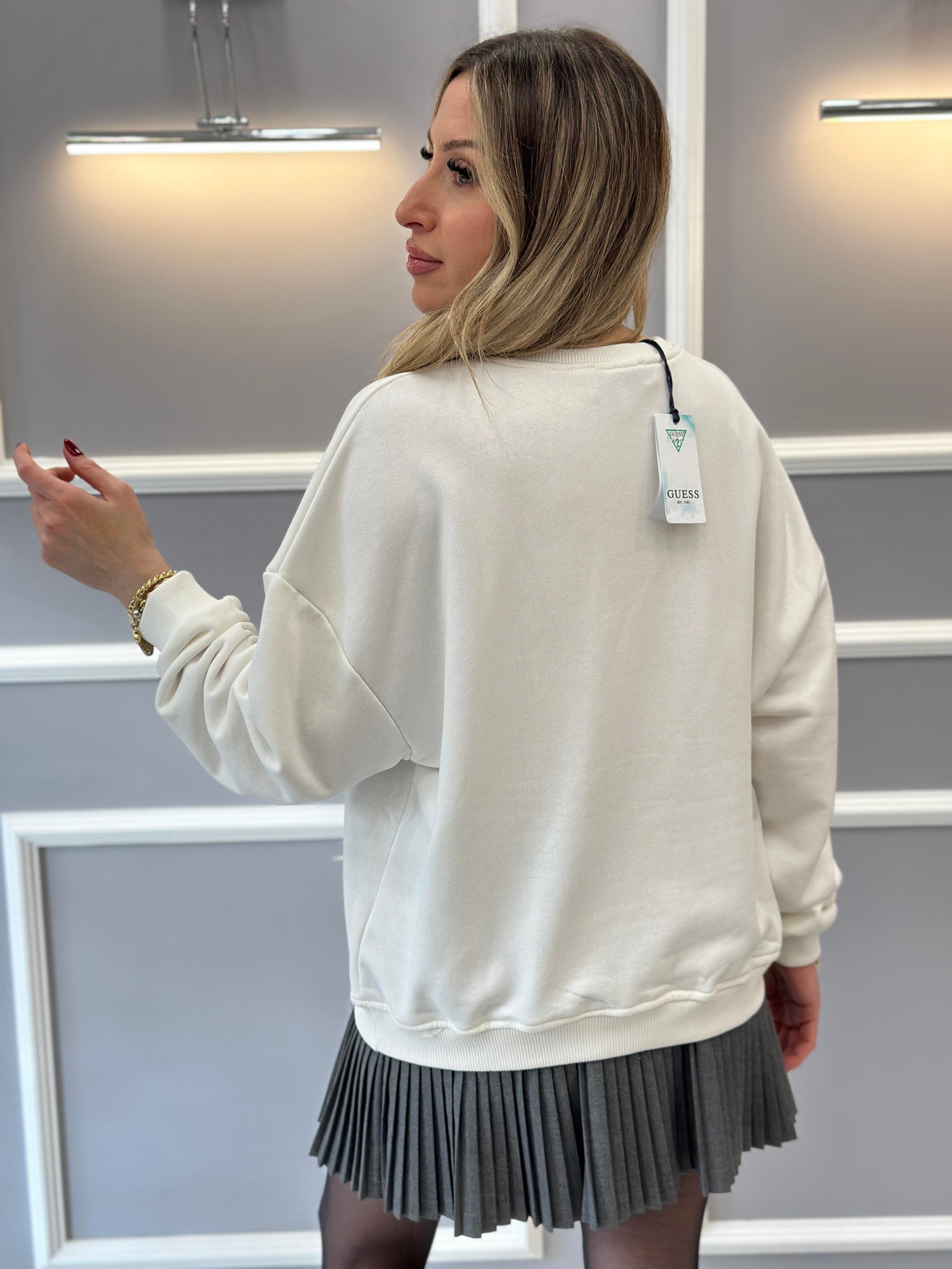 Gu Sweatshirt Silver Yazı Taşlı Ekru