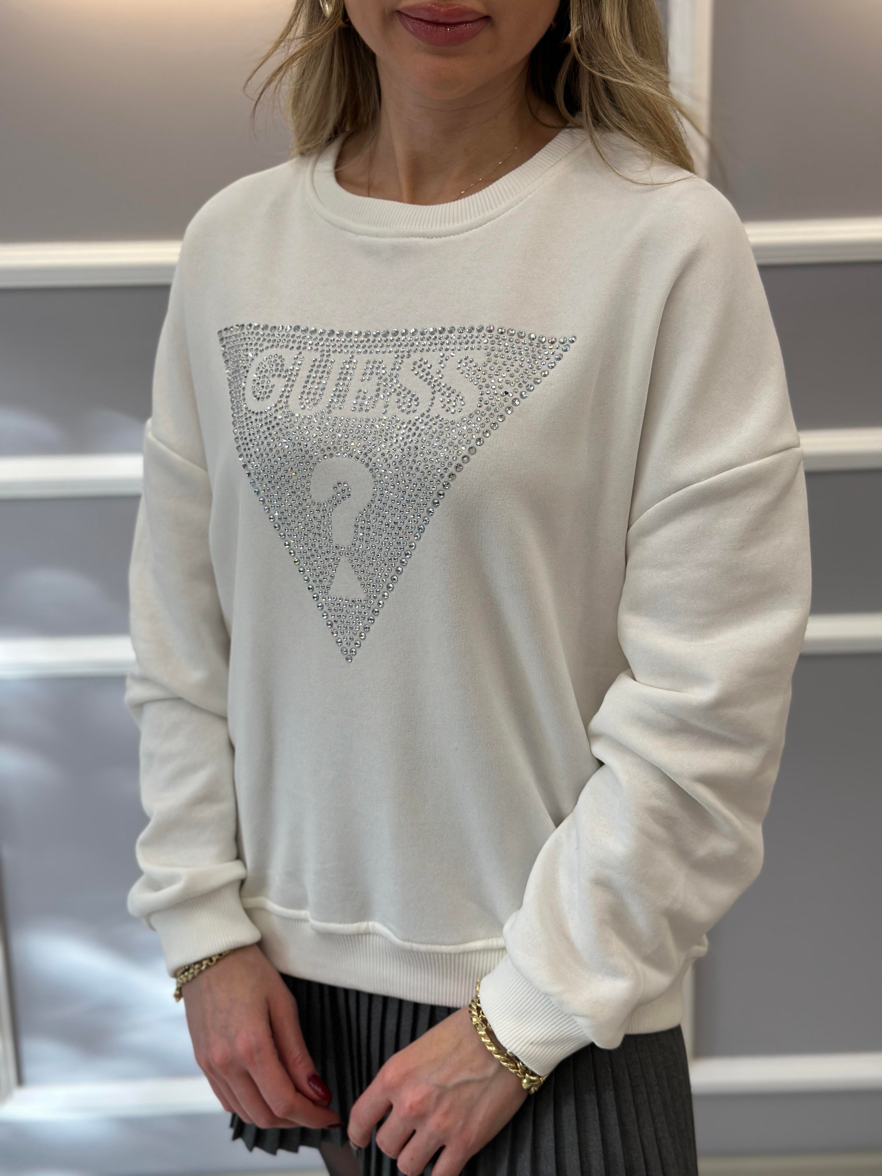 Gu Sweatshirt Silver Yazı Taşlı Ekru