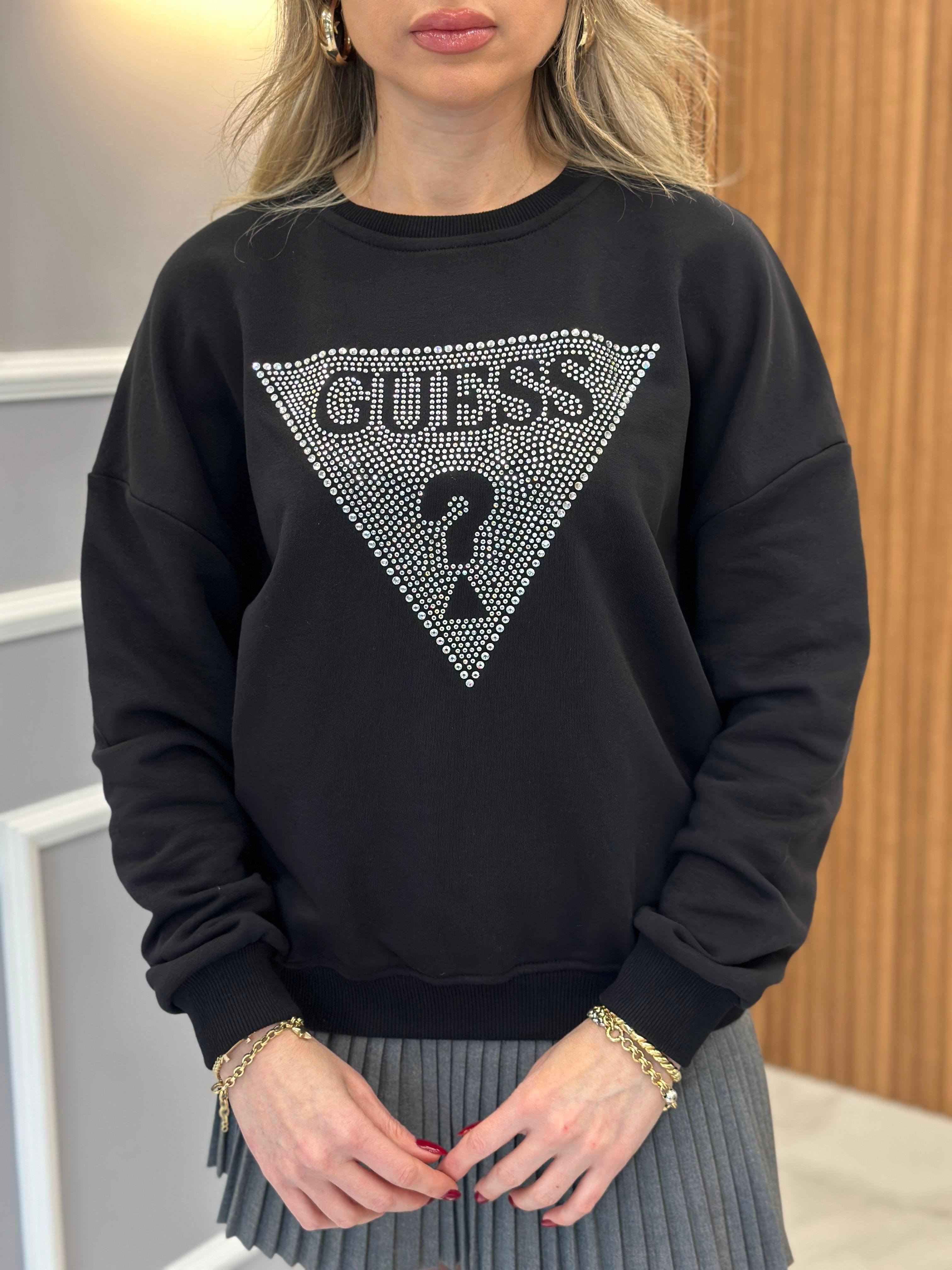 Gu Sweatshirt Silver Yazı Taşlı Siyah