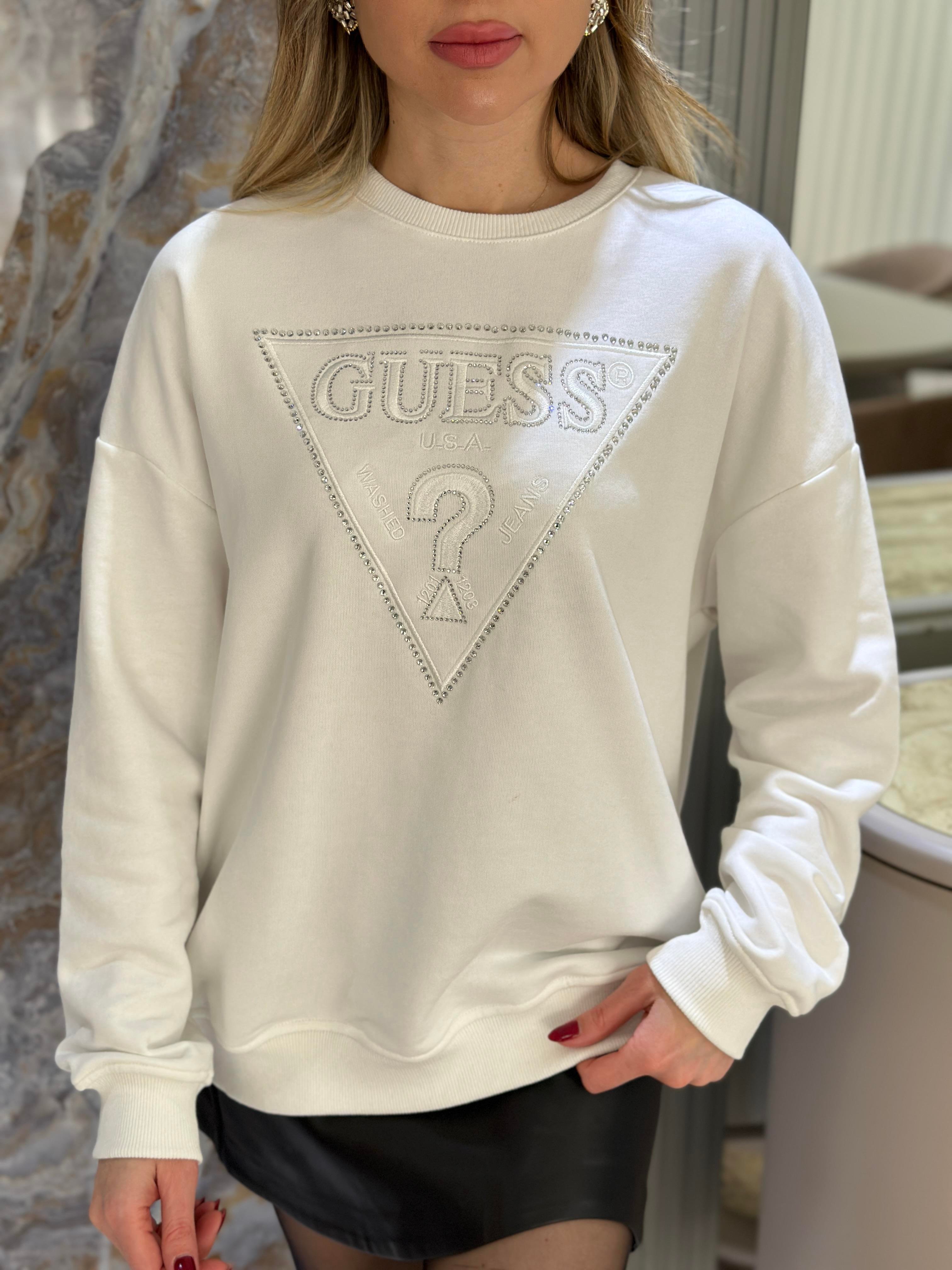 Gu Sweatshirt Taşlı Nakışlı Yazı Detaylı Ekru