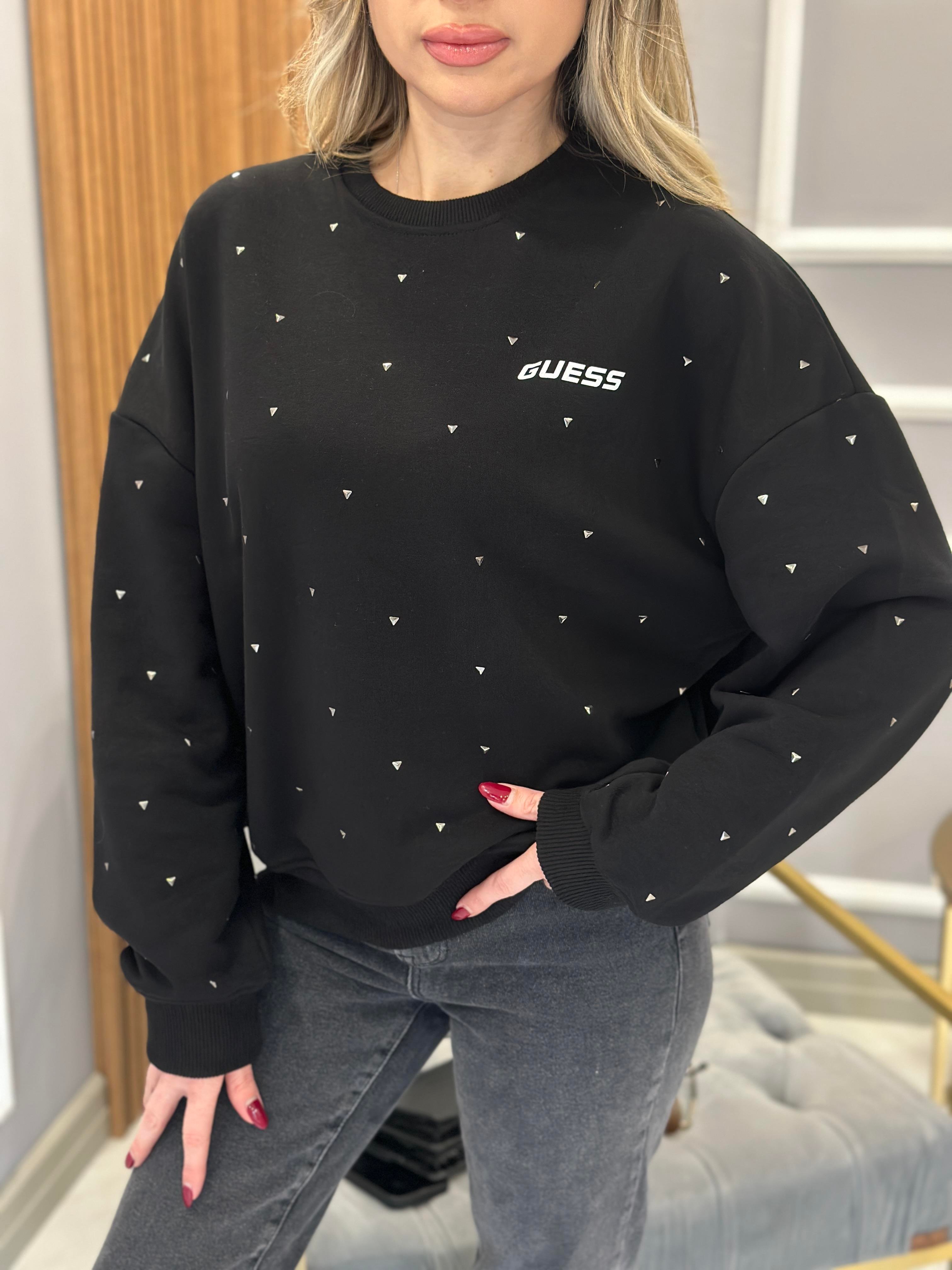 Gu Sweatshirt Üçgen Serpme Taşlı Siyah 