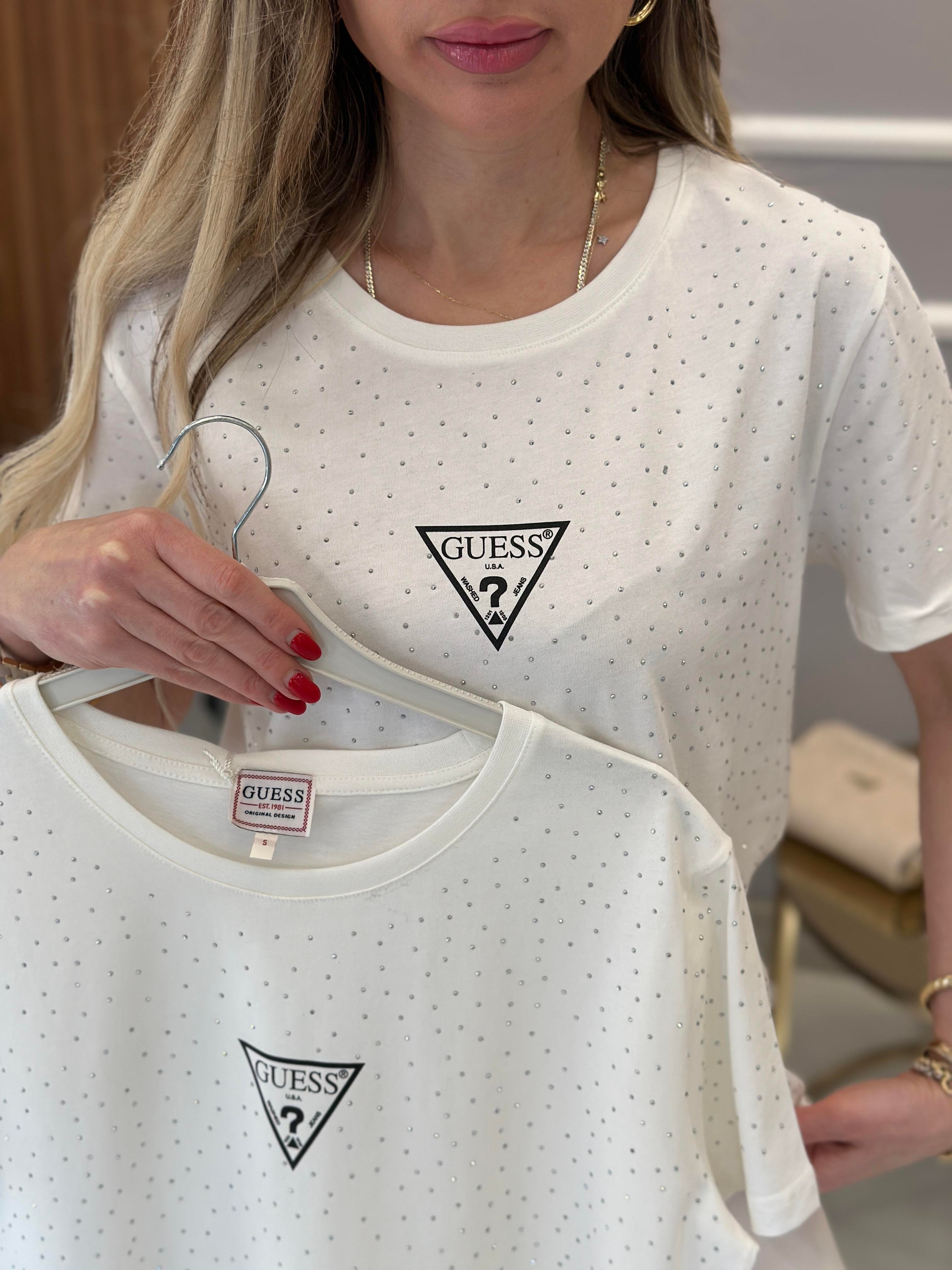Gu T-shirt Serpme Taşlı Beyaz