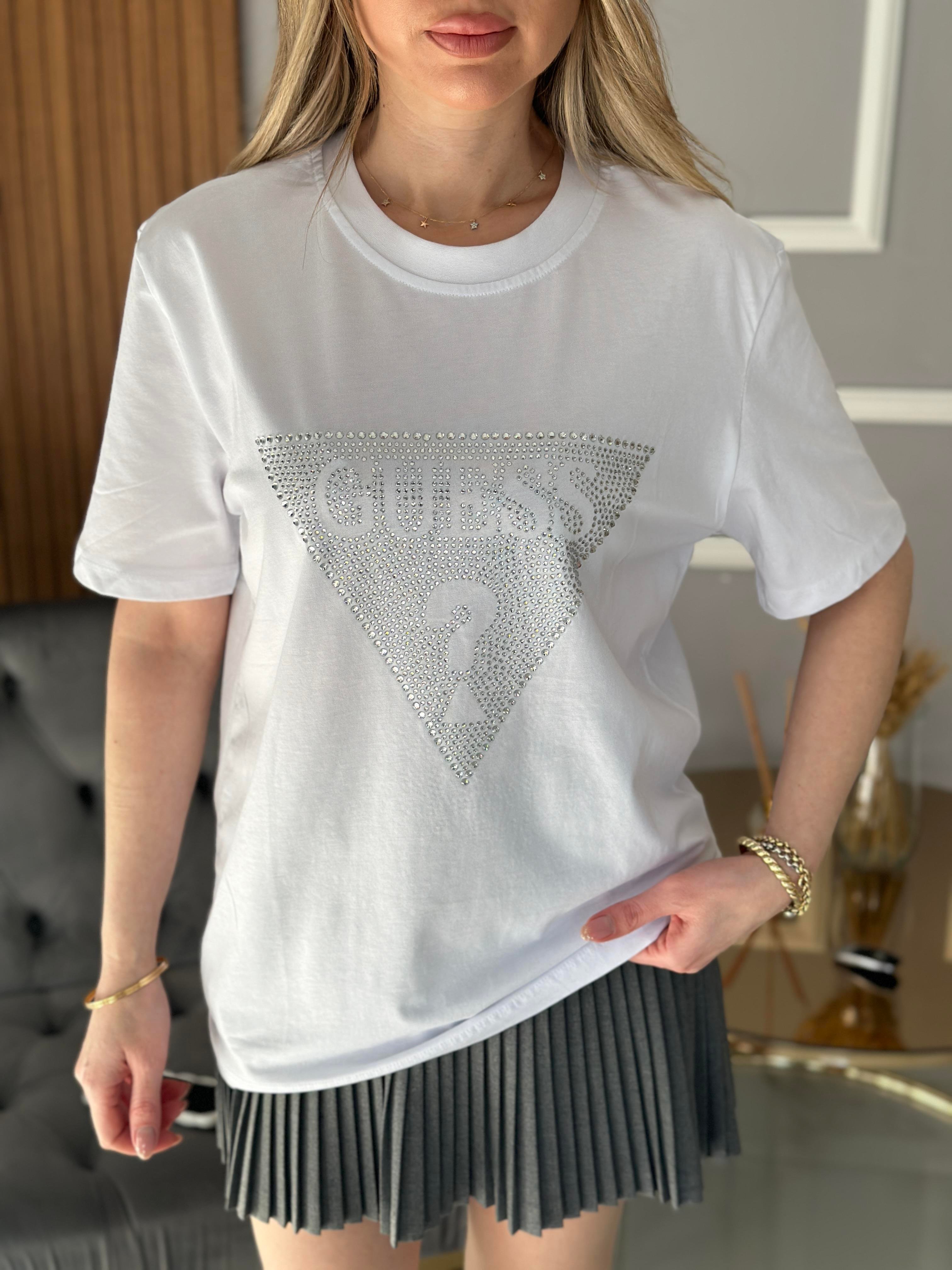 Gu T-shirt Üçgen Taşlı Beyaz