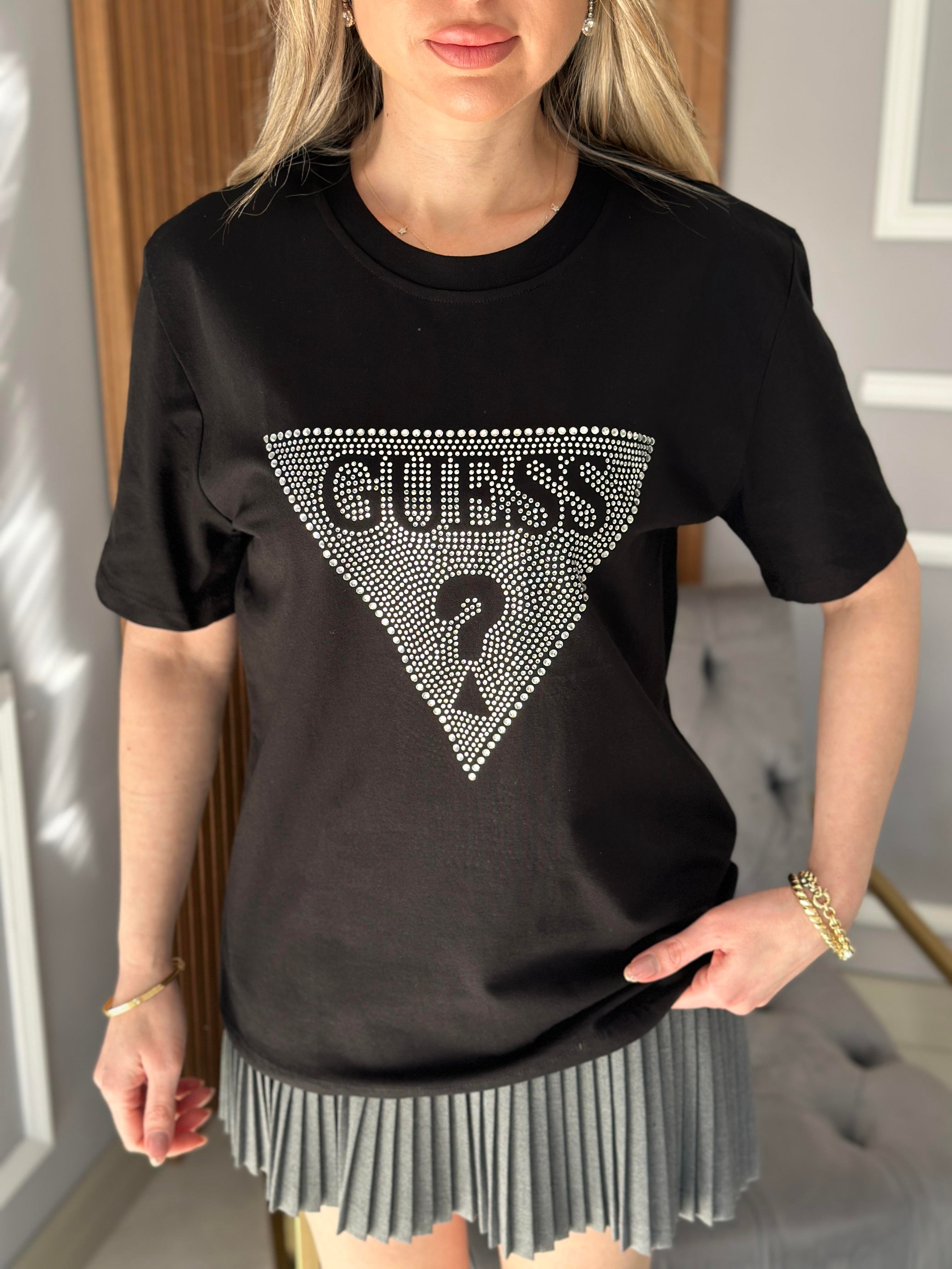 Gu T-shirt Üçgen Taşlı Siyah