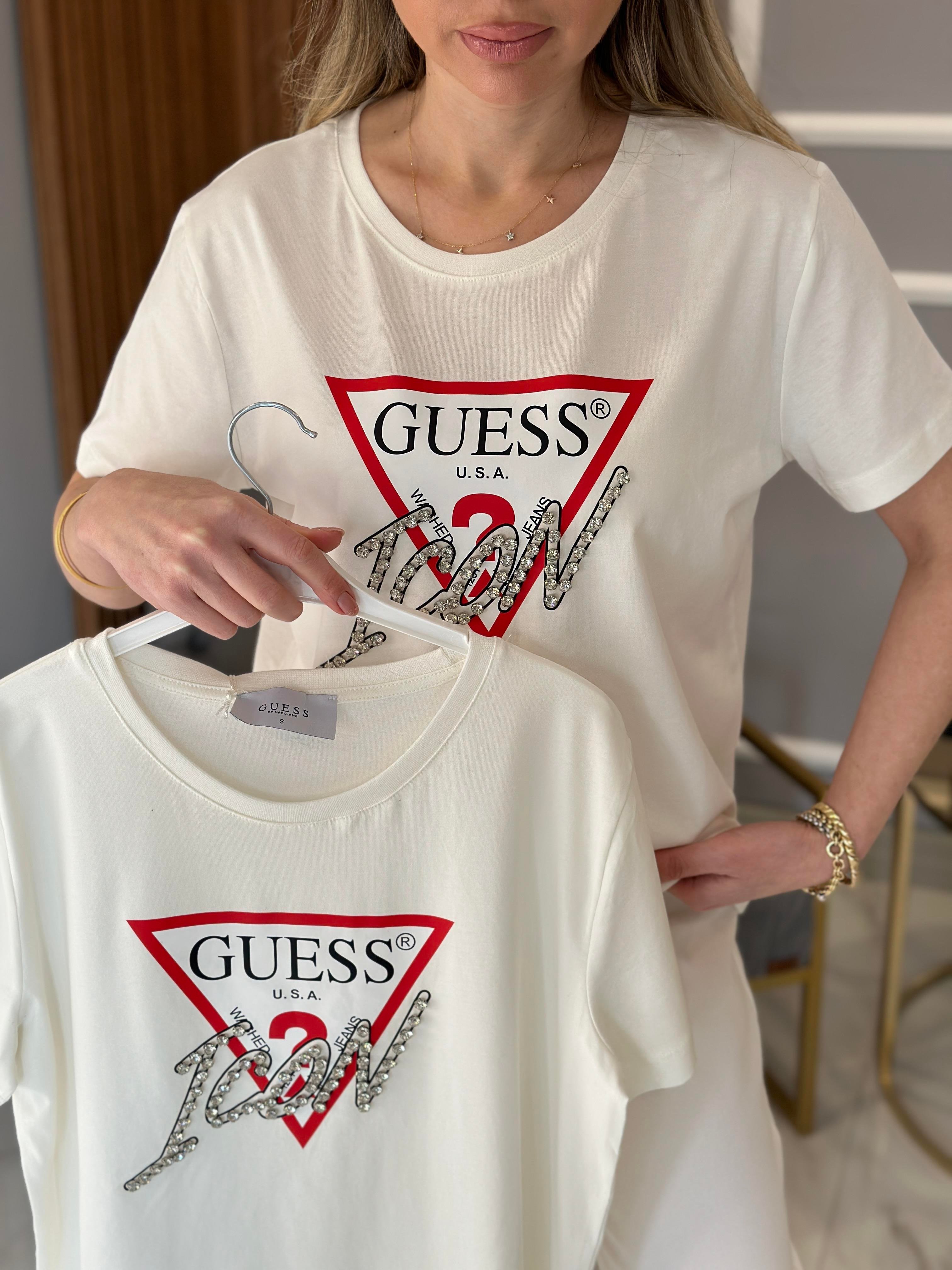 Gu Taş Yazı Detaylı Ekru T-shirt