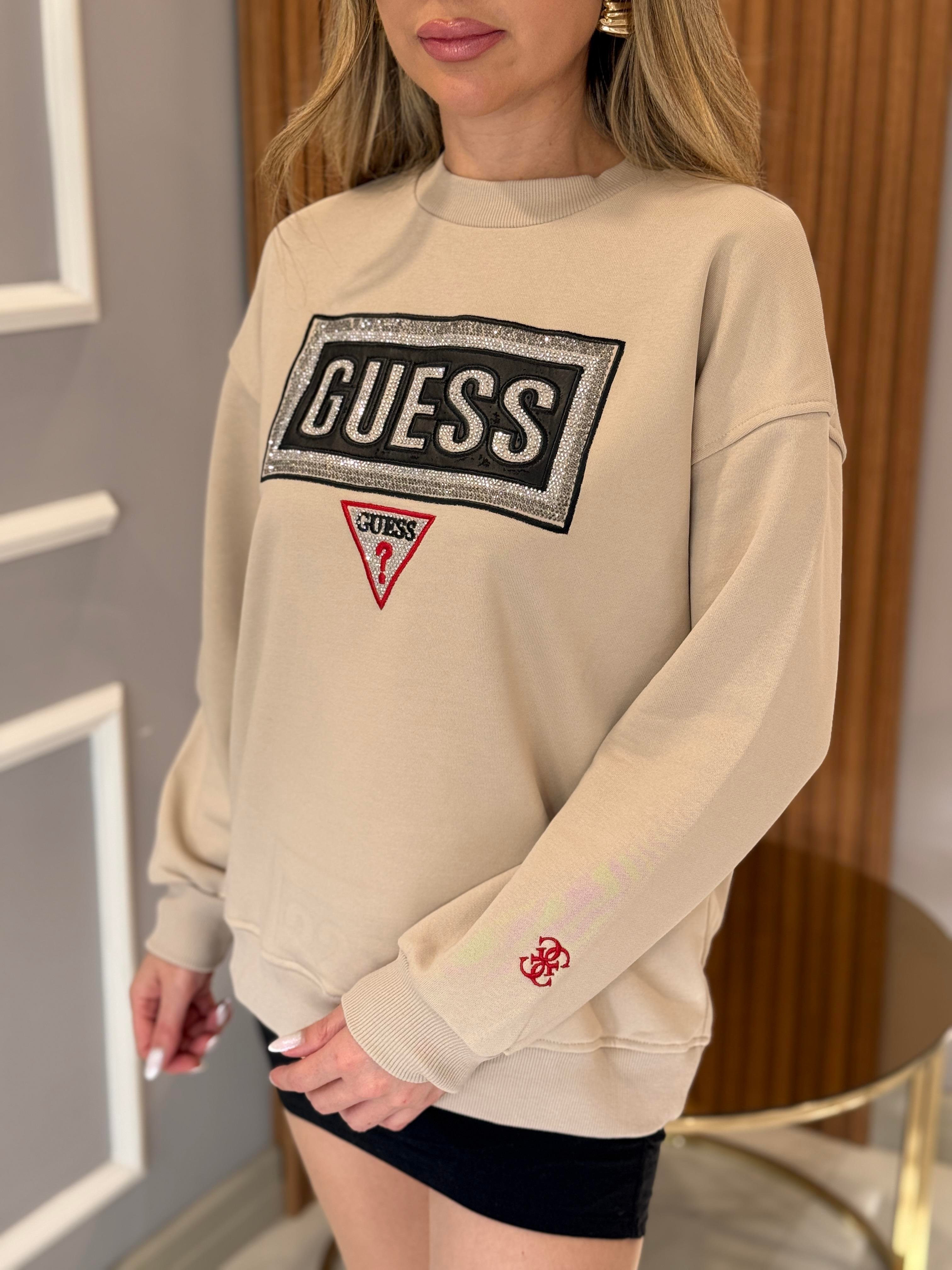 Gu Yazı Taşlı Bilek Detaylı Boyu 65 cm Vizon Sweat