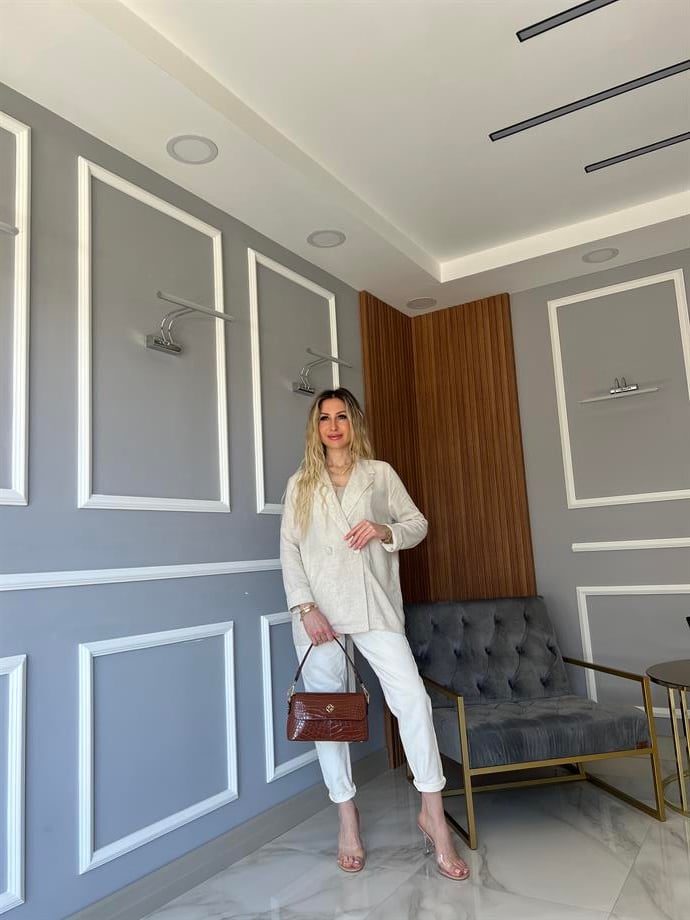 Keten Karışımlı Blazer Ceket Bej