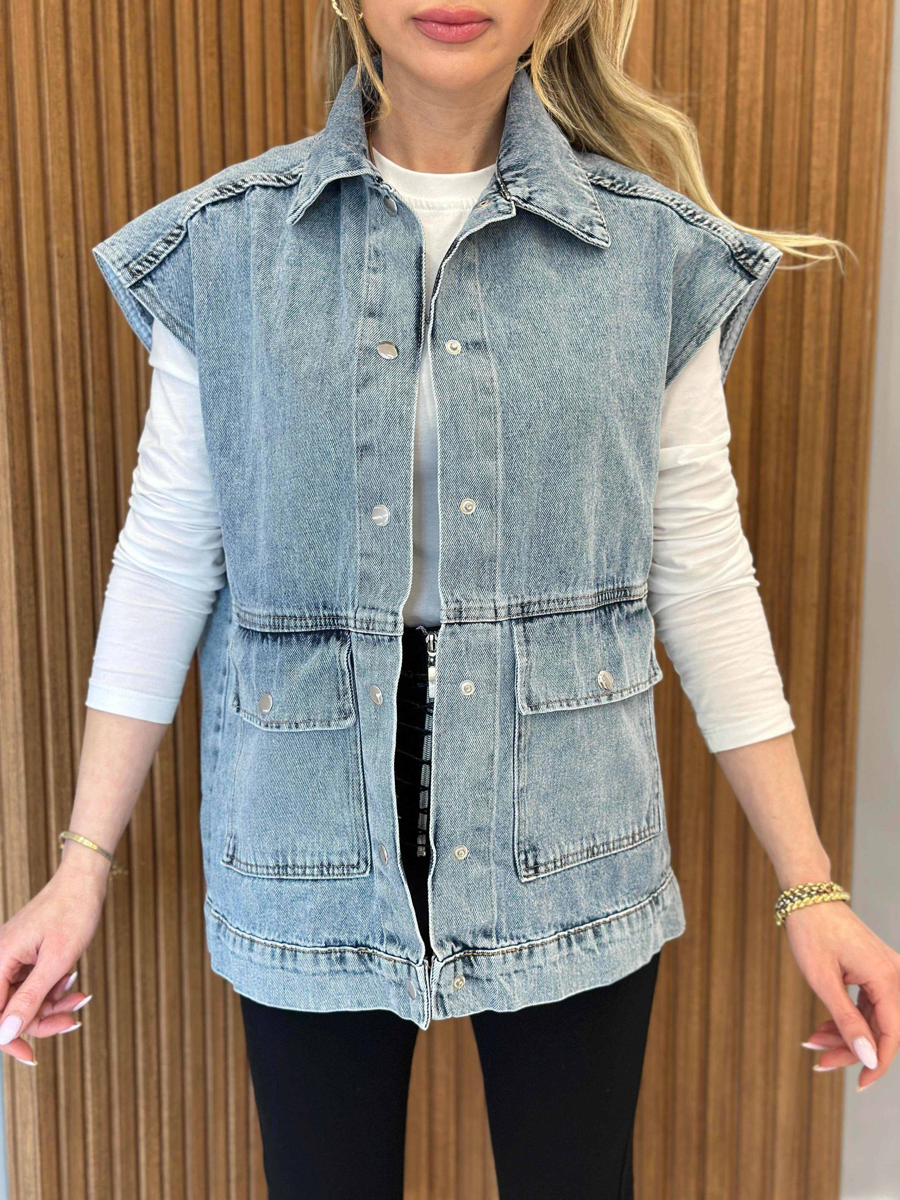 Kot Yelek Oversize Mavi