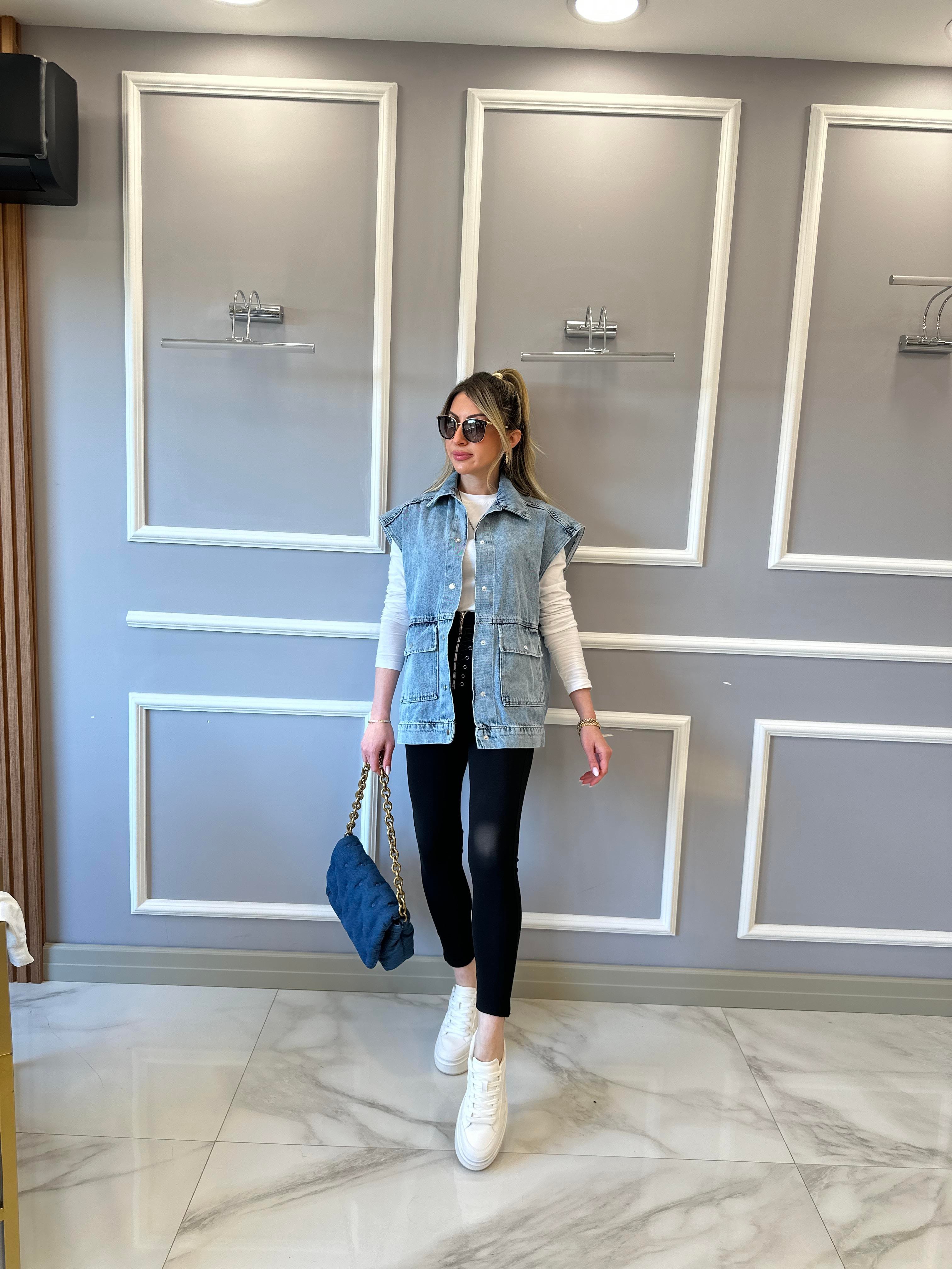 Kot Yelek Oversize Mavi