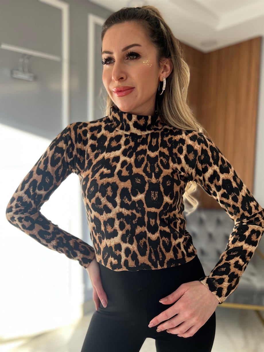 Leopar Balıkçı Yaka Crop