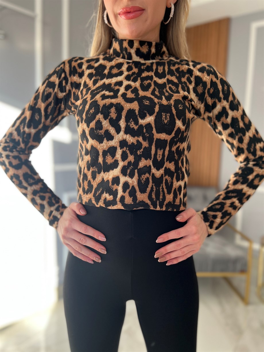 Leopar Balıkçı Yaka Crop