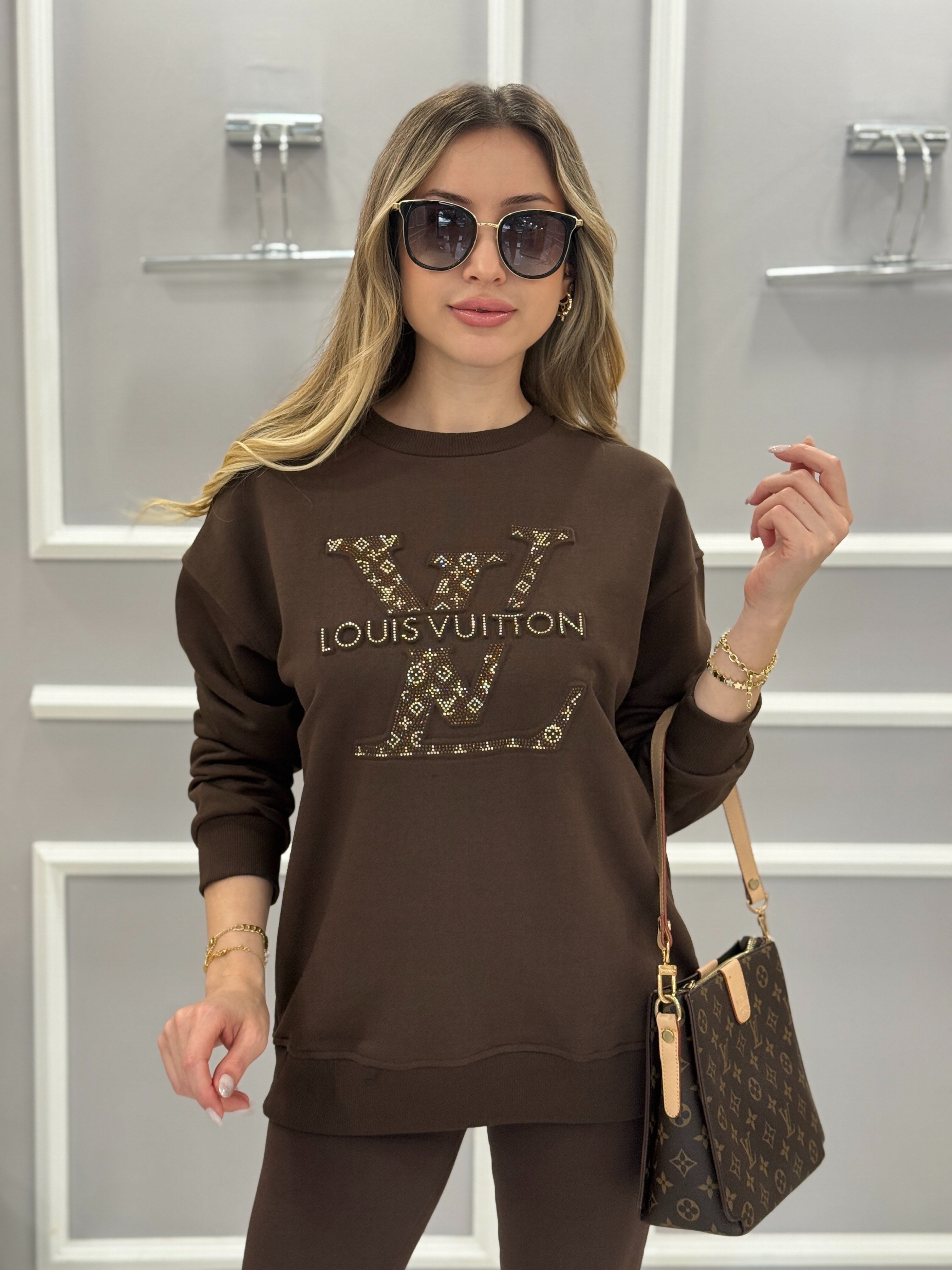 LN Premium Taş Yazılı Sweatshirt Kahverengi 