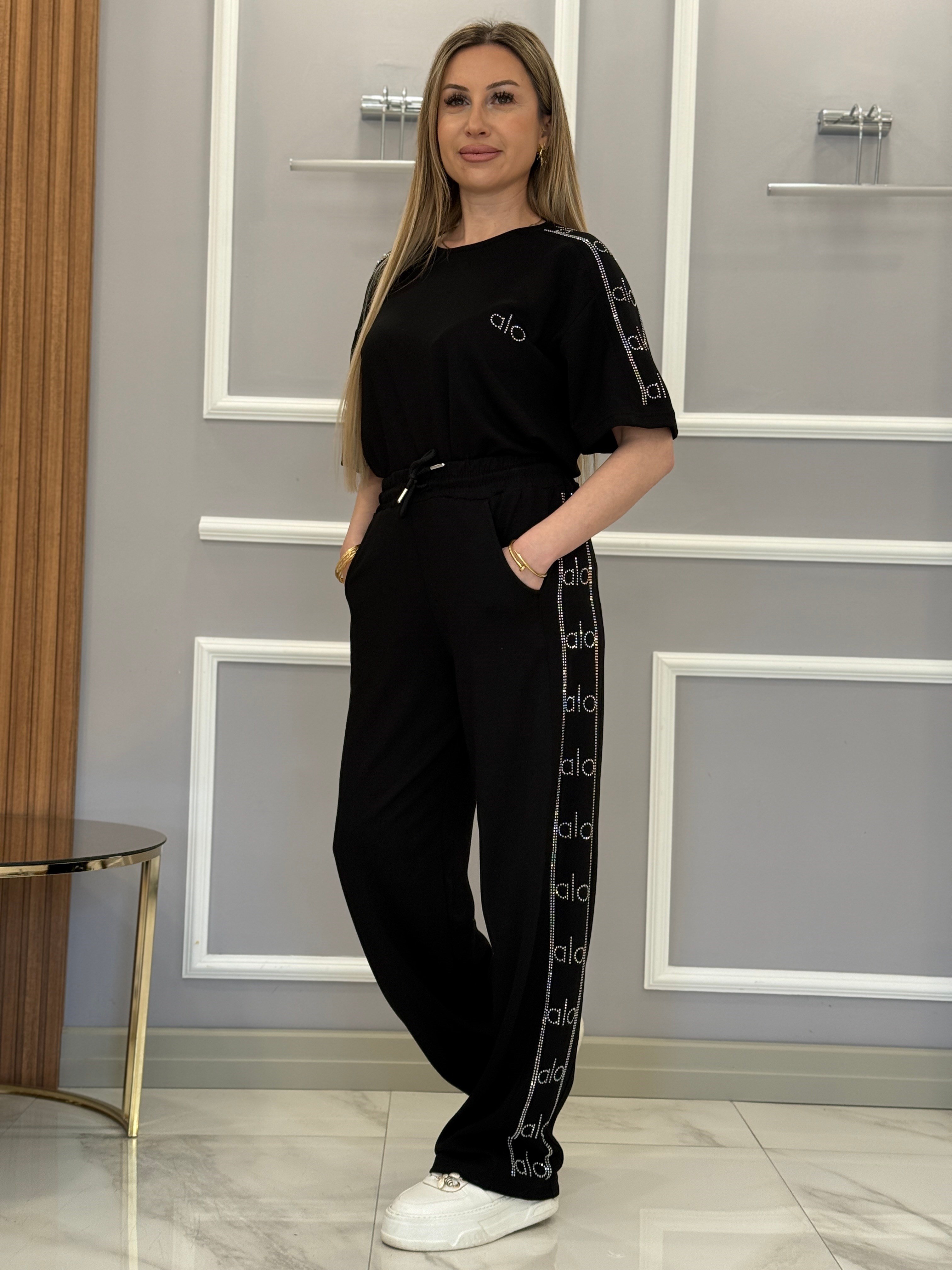 Lo Premium Modal Kumaş Yan Detaylı Siyah Takım 